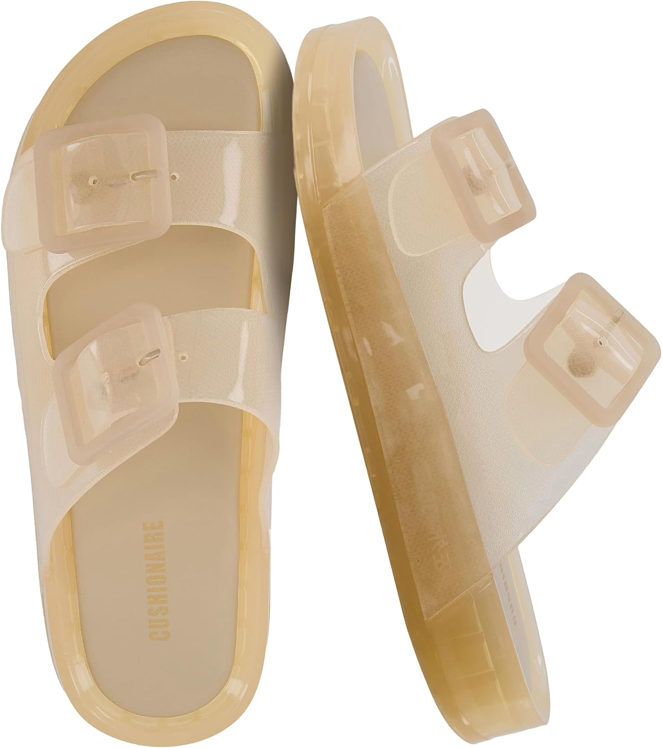 CUSHIONAIRE Pool Slides for Women Waterproof Double Buckle Adjustable Slip-On Womens Sandals for Beach Shower Casual Wear