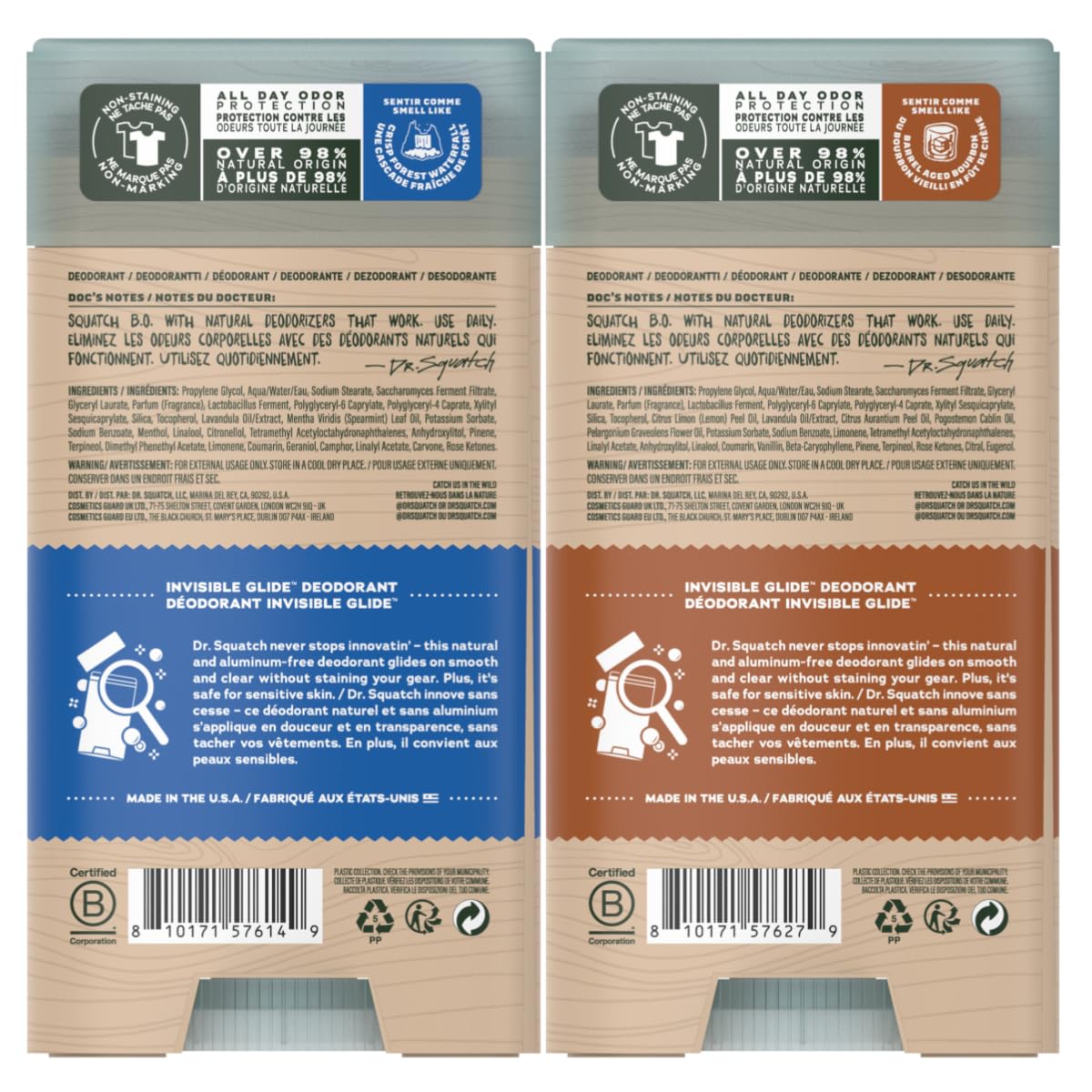 Dr. Squatch Invisible Glide Natural Men’s Deodorant – Smooth Glide, No Stains – Aluminum Free Deodorant Men – Safe for Sensitive Skin – Fresh Falls + Wood Barrel Bourbon – 2.65oz (2-Pack) - Image 11