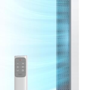 DREO Tower Fan for Bedroom, Upgrated DC 9 Speeds Ultra-Quiet Floor Fan, 90° Oscillating Fans for Indoors with 28ft/s Velocity, 12H Timer, Standing Fans, Bladeless Fan Powerful for Home, White