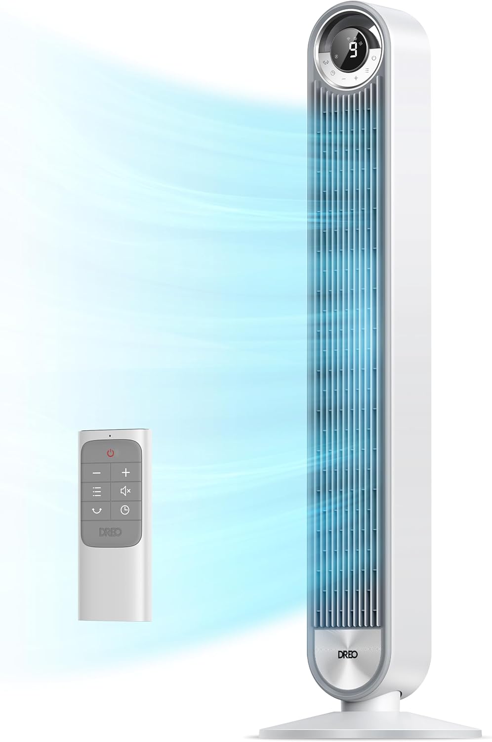 DREO Tower Fan for Bedroom, Upgrated DC 9 Speeds Ultra-Quiet Floor Fan, 90ยฐ Oscillating Fans for Indoors with 28ft/s Velocity, 12H Timer, Standing Fans, Bladeless Fan Powerful for Home, White