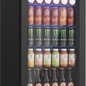 Icyglee Beverage Refrigerator Cooler, 126 Can Mini Fridge with Glass Door for Wine, Soda Beer, Beverage Cooler for Home, Bar, Office with Adjustable Removable Shelves, Black
