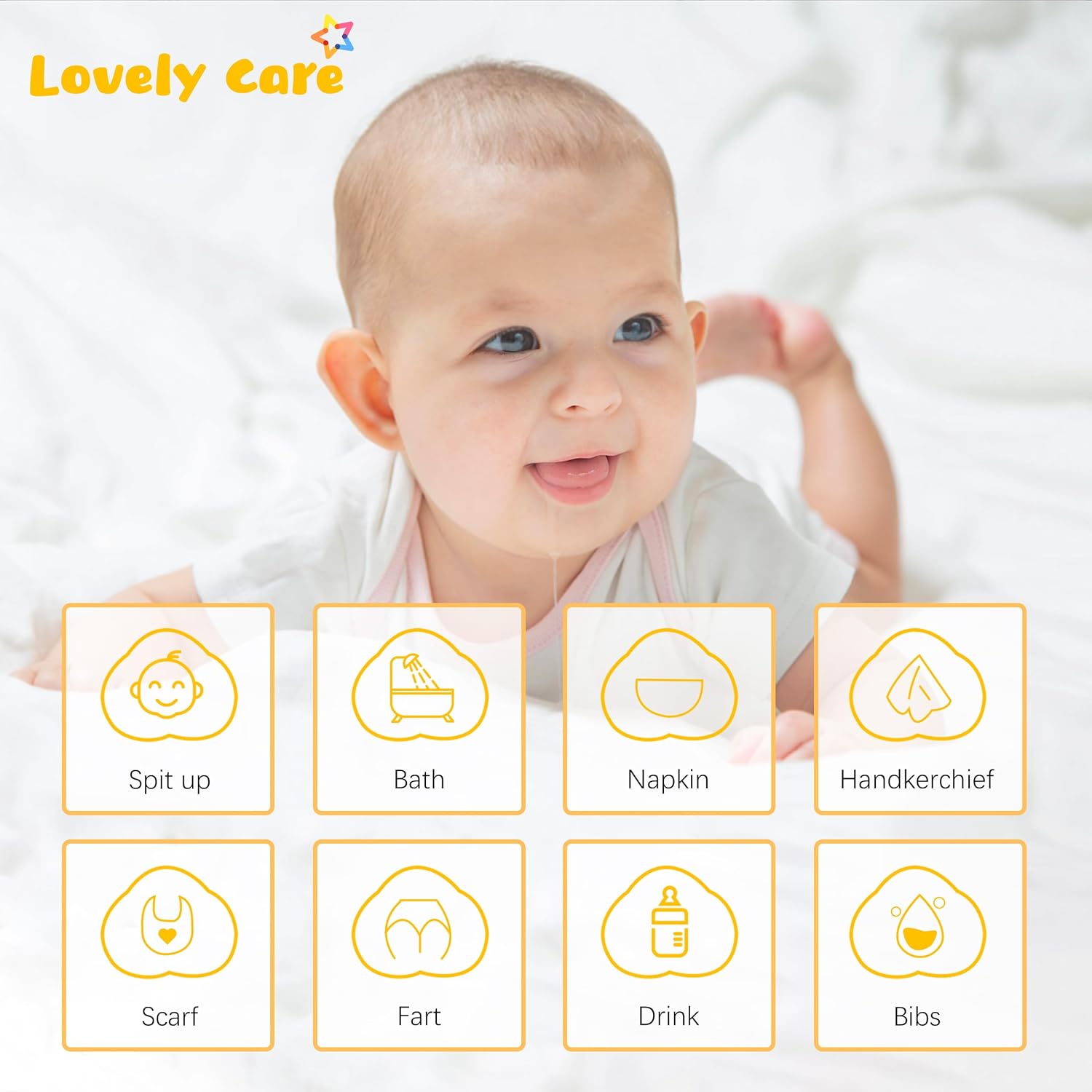 Lovely Care 12 Pack Muslin Burp Cloths 100% Cotton Muslin Cloths Large 20''x10'' Extra Soft and Absorbent Baby Burping Cloth - White - Image 3