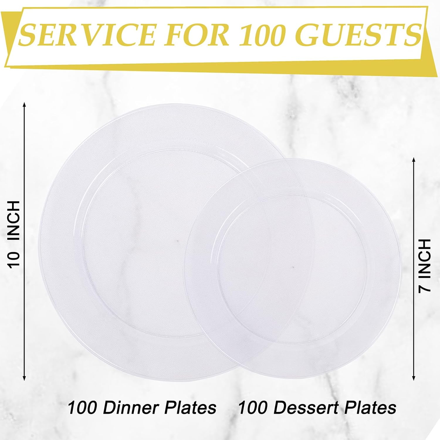 FLOWERCAT 200PCS Clear Plastic Plates Disposable Plates for Party - Clear Bulk Plastic Plates - 100 10" Dinner Plates and 100 7" Salad Plates for Weddings, New Year,Christmas Parties and Events - Image 3