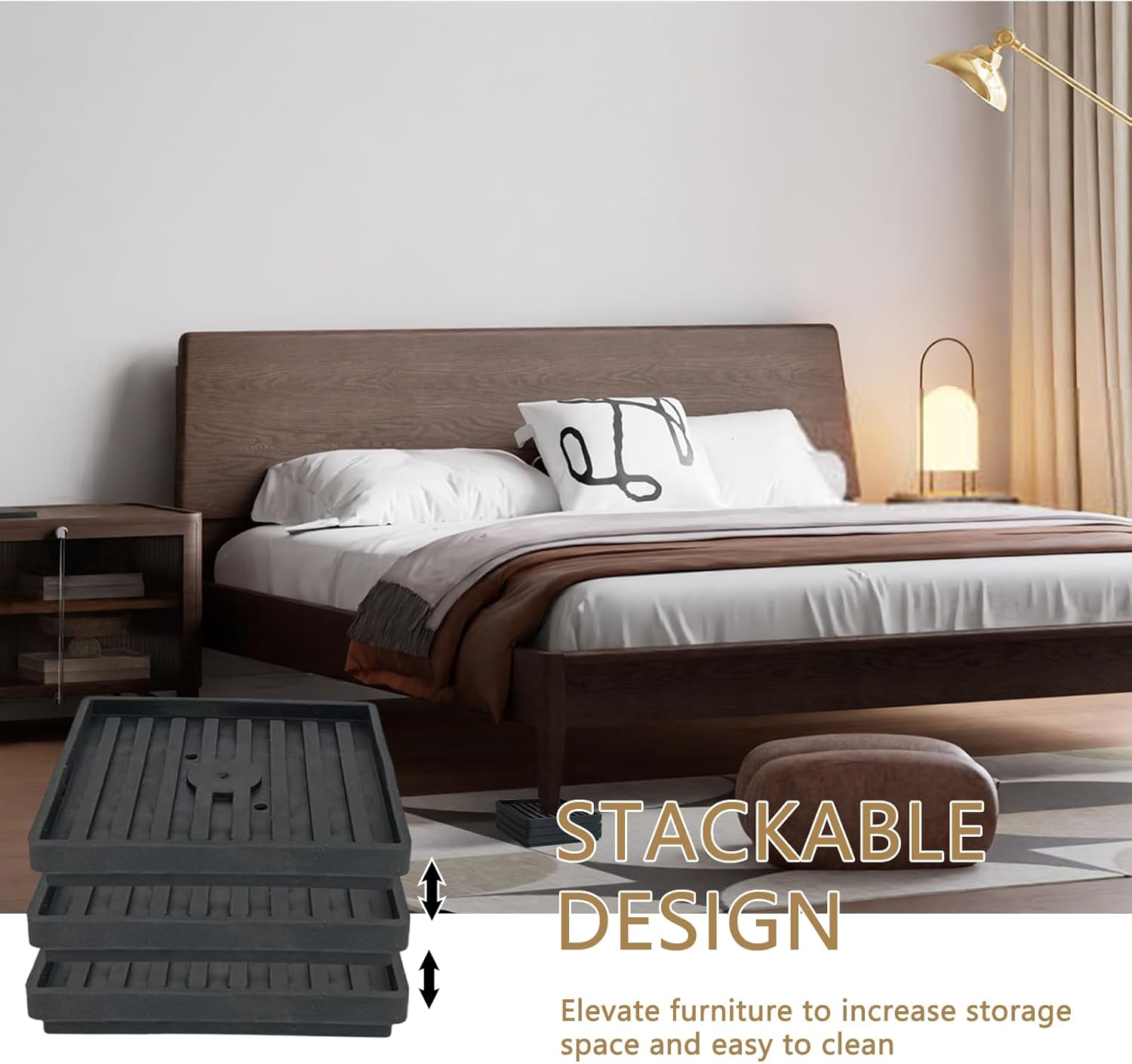 Bed Risers Heavy Duty, Set of 8, Stackable Square Furniture Risers, Adjustable Bed Furniture Risers Lifts Height 0.5-2 inch, Solid Non Slip Furniture Pad for College Dorm, Table, Couch, Chair - Image 6