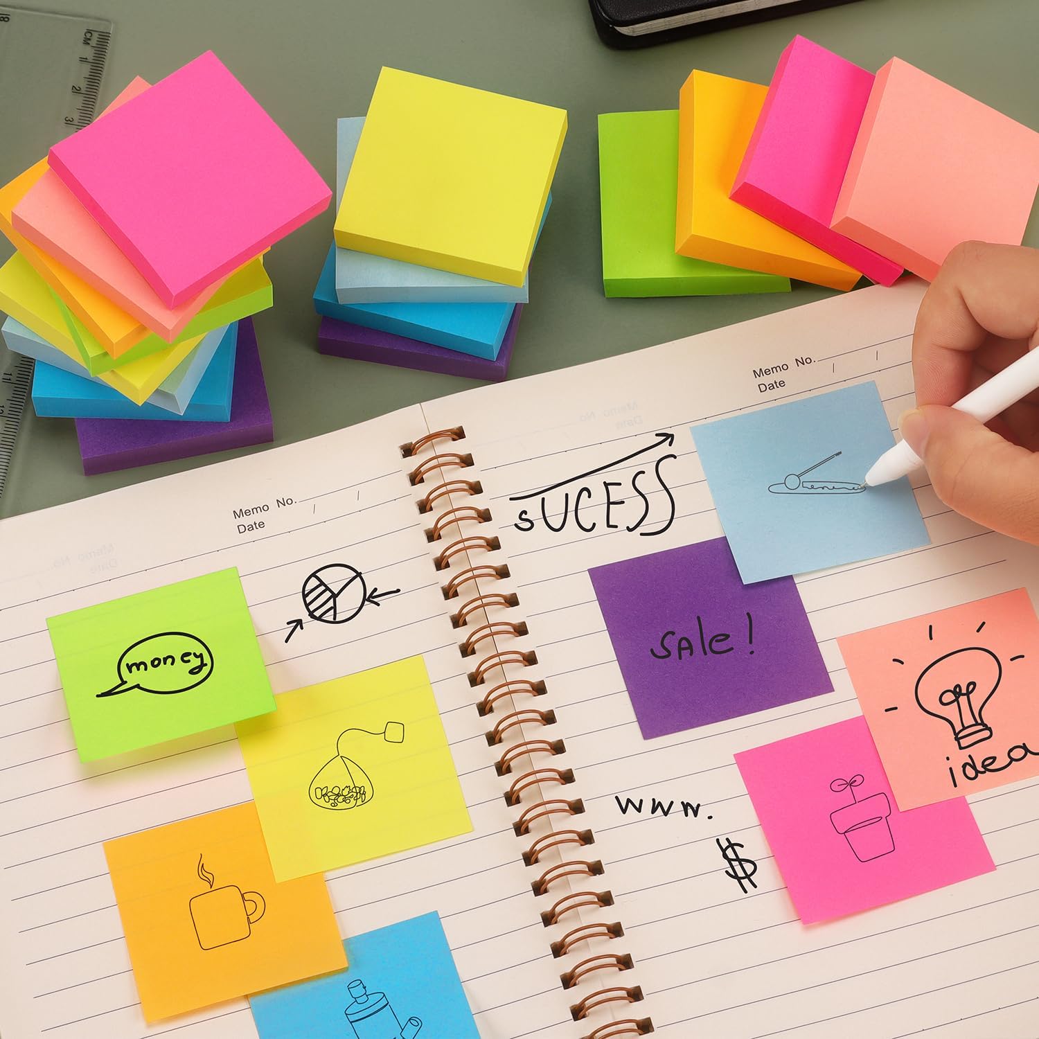 Eastern Wolf Sticky Notes 2x2 Self-Stick Notes 8 Bright Multi Colors Sticky Notes 16 Pads 100 Sheet/Pad - Image 8