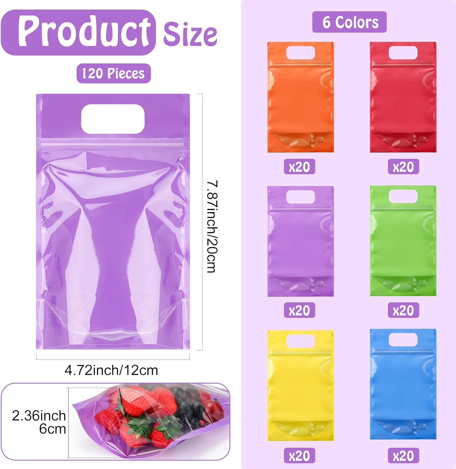 Sinload 120 Pcs Plastic Gift Bag Bulk Resealable Party Goodie Bag with Clear Window Color Favor Pouch with Handle for Home Birthday Wedding Party Candy Gift Wrap Supplies (Clear,4.7 x 7.9 Inch) - Image 3