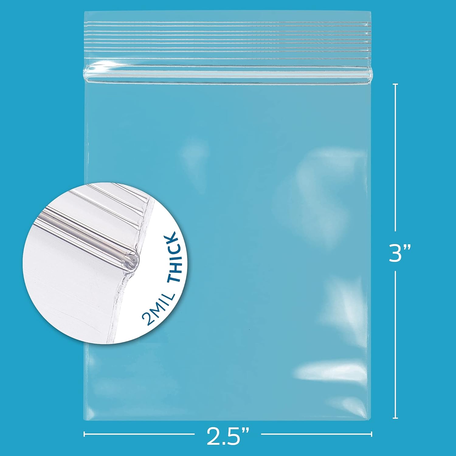 GPI - Pack of 500, 2.5" x 3" 2 Mil Thick - Clear Plastic Reclosable Zip Bags - Bulk, Strong & Durable Poly Baggies with Resealable Zip Top Lock for Travel, Storage, Packaging & Shipping - Image 3
