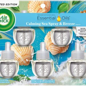 Air Wick Plug-In Scented Oil Refills, 5 Count, Calming Sea Spray & Breeze, Air Freshener, Essential Oils