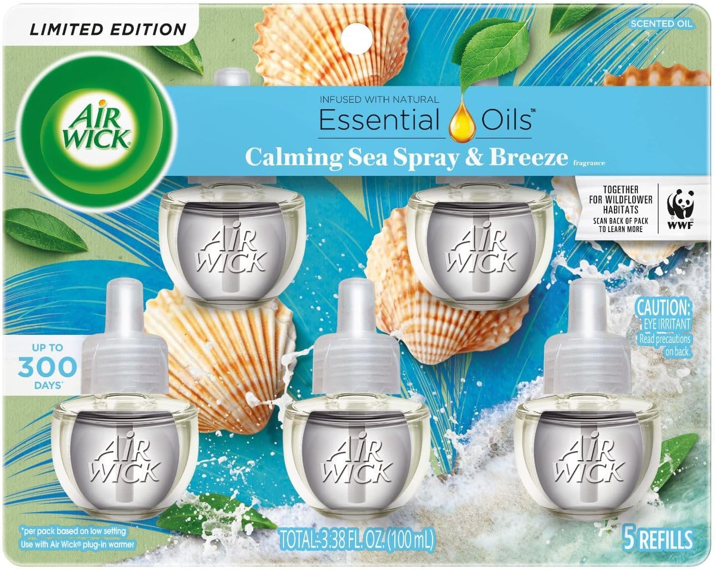 Air Wick Plug-In Scented Oil Refills, 5 Count, Calming Sea Spray & Breeze, Air Freshener, Essential Oils