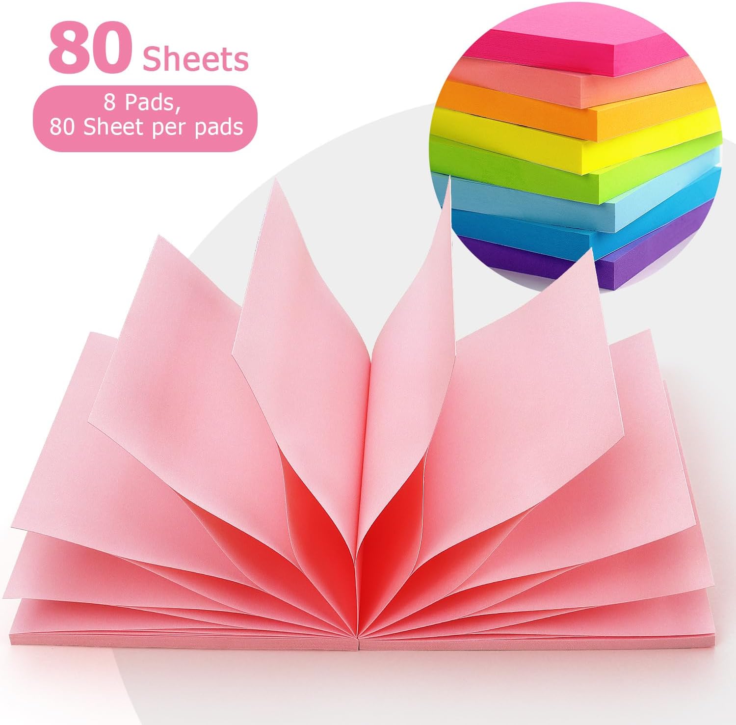 Pop Up Sticky Notes 3x3 inch, 8 Bright Multi Colors,Accordion Self-Stick Notes, Purple Sticky Notes 8 Pads 80 Sheet/Pad - Image 5