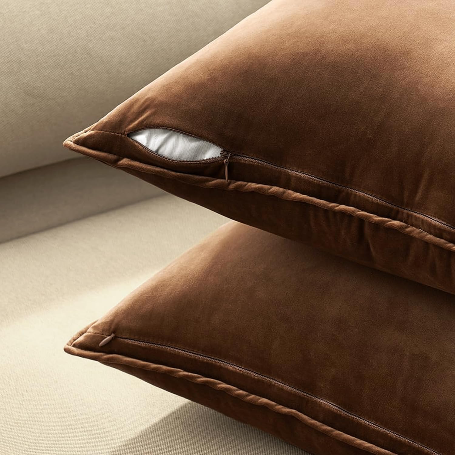 MIULEE Brown Velvet Throw Pillow Covers 20x20 Soft Decorative Solid Square Cushion Cases Pack of 2 Modern Luxury Home Decor for Couch, Sofa, Bedroom - Image 7