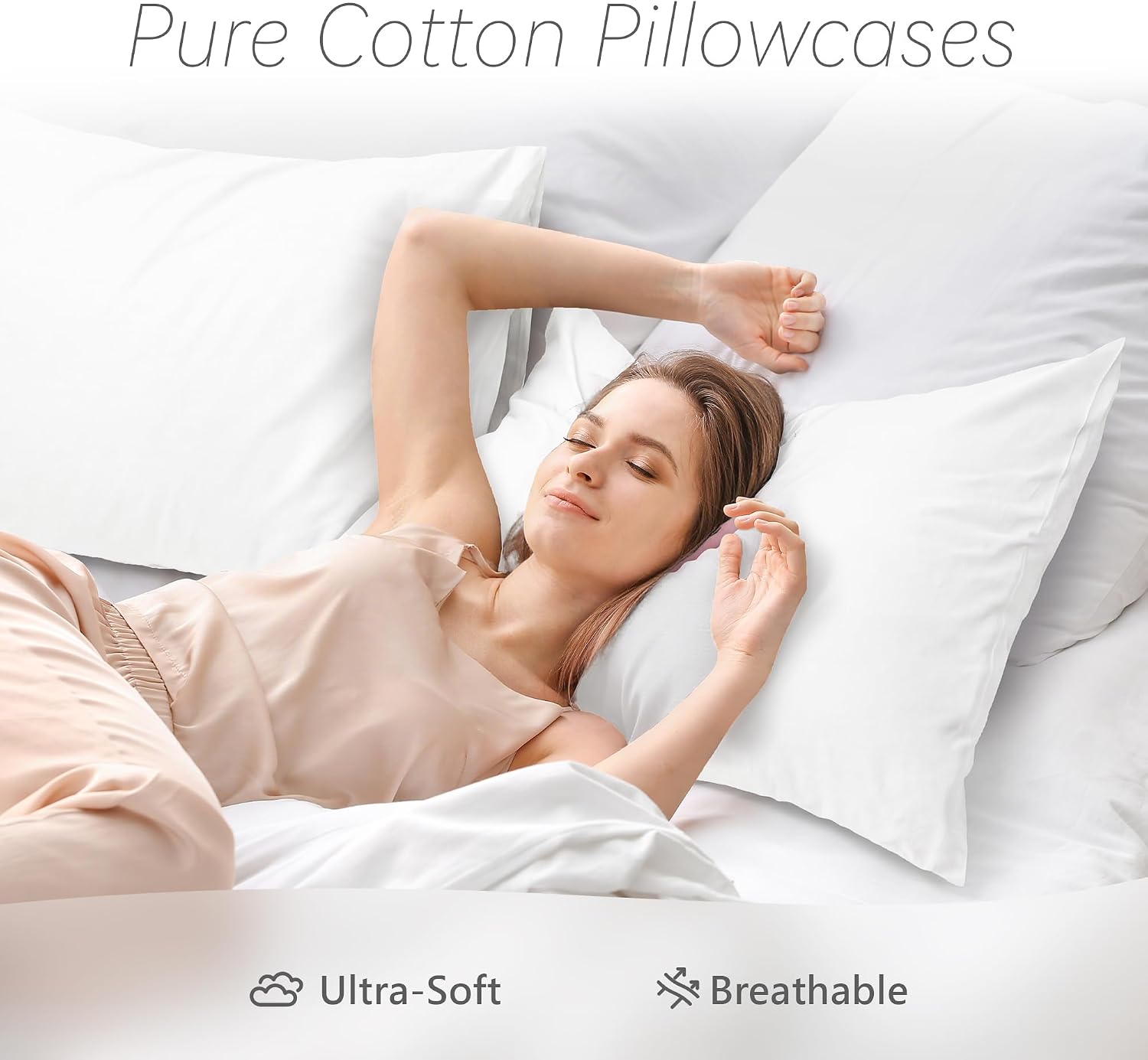 Queen Size Pillowcase Set of 1 for Better Sleep & Hair Care - 100% Cotton 500 Thread Count Silky Smooth, Envelope Closure, Wrinkle Resistant, 20"x30" (White) - Image 3