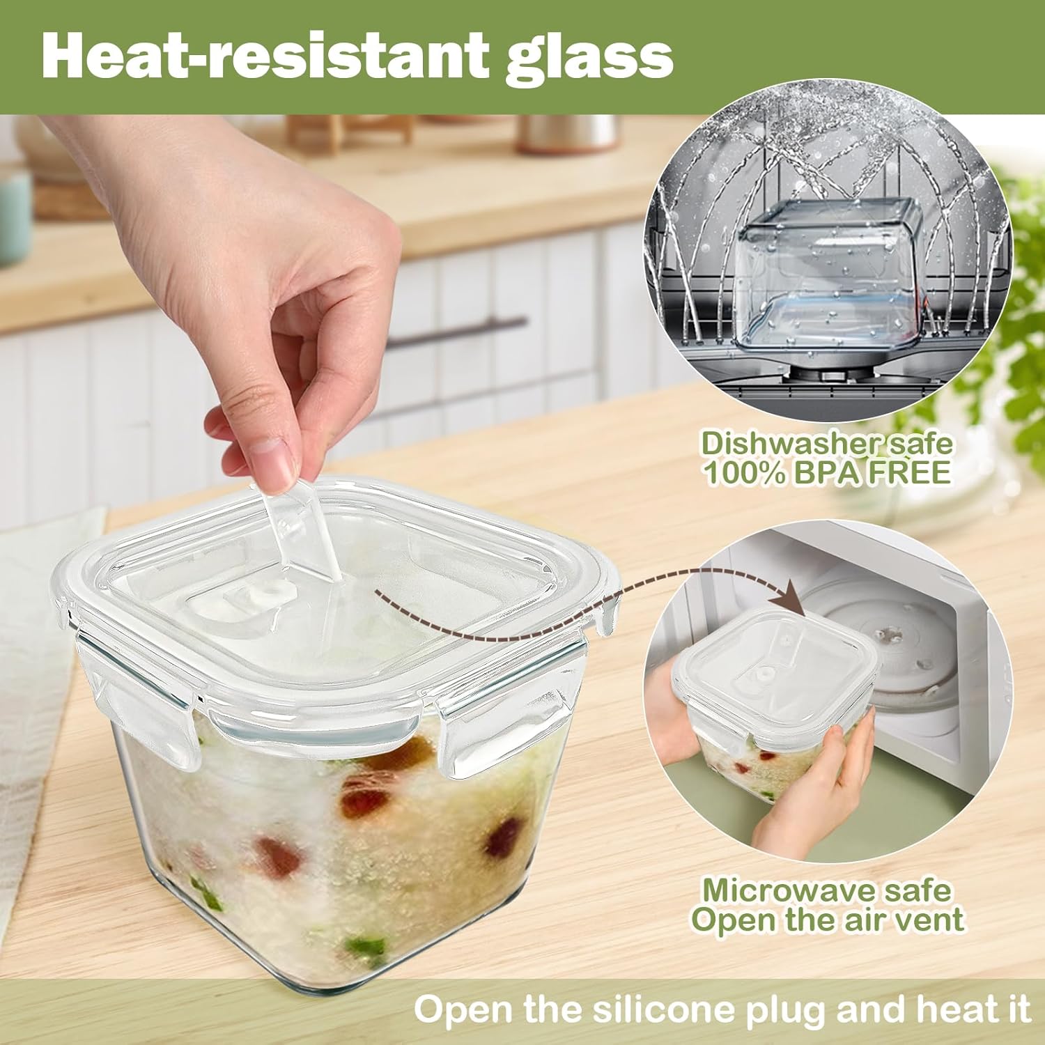 Glass Soup Containers with Lids 32 oz, 4 Cup Borosilicate Glass Food Storage Containers, Microwave & Freezer Safe Jars, Small Square Meal Prep Bowl for Salad, Fruit, Lunch, Ice Cream, Travel, 4 Pack - Image 6