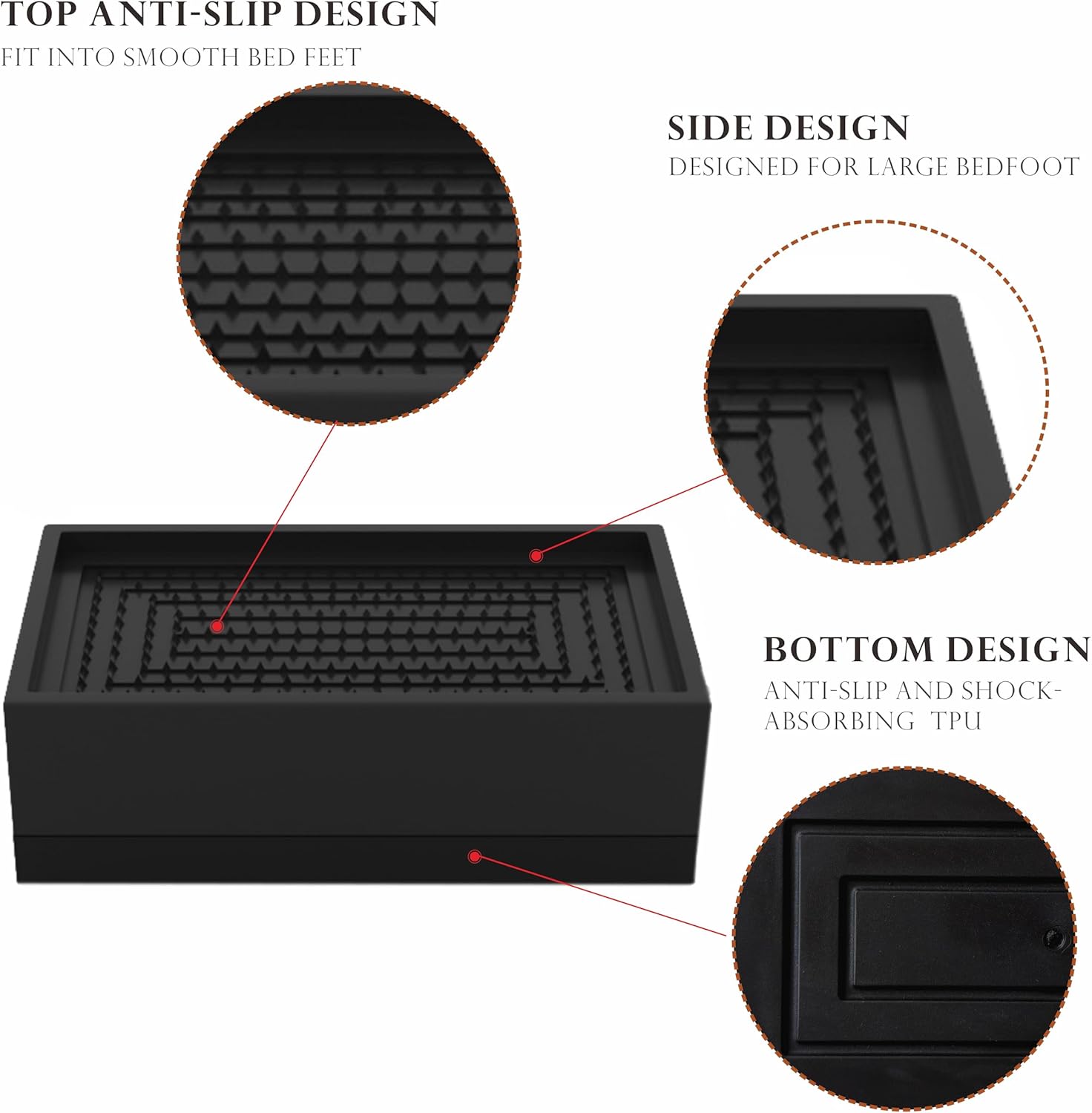 Bed Furniture Risers 1.57Inch Adjustable Risers Blocks for Bed Sofa Table and Couch Lifting,Heavy Duty Support Up to 1,300 Lbs (4 Pack-Black)-Rectangle - Image 7