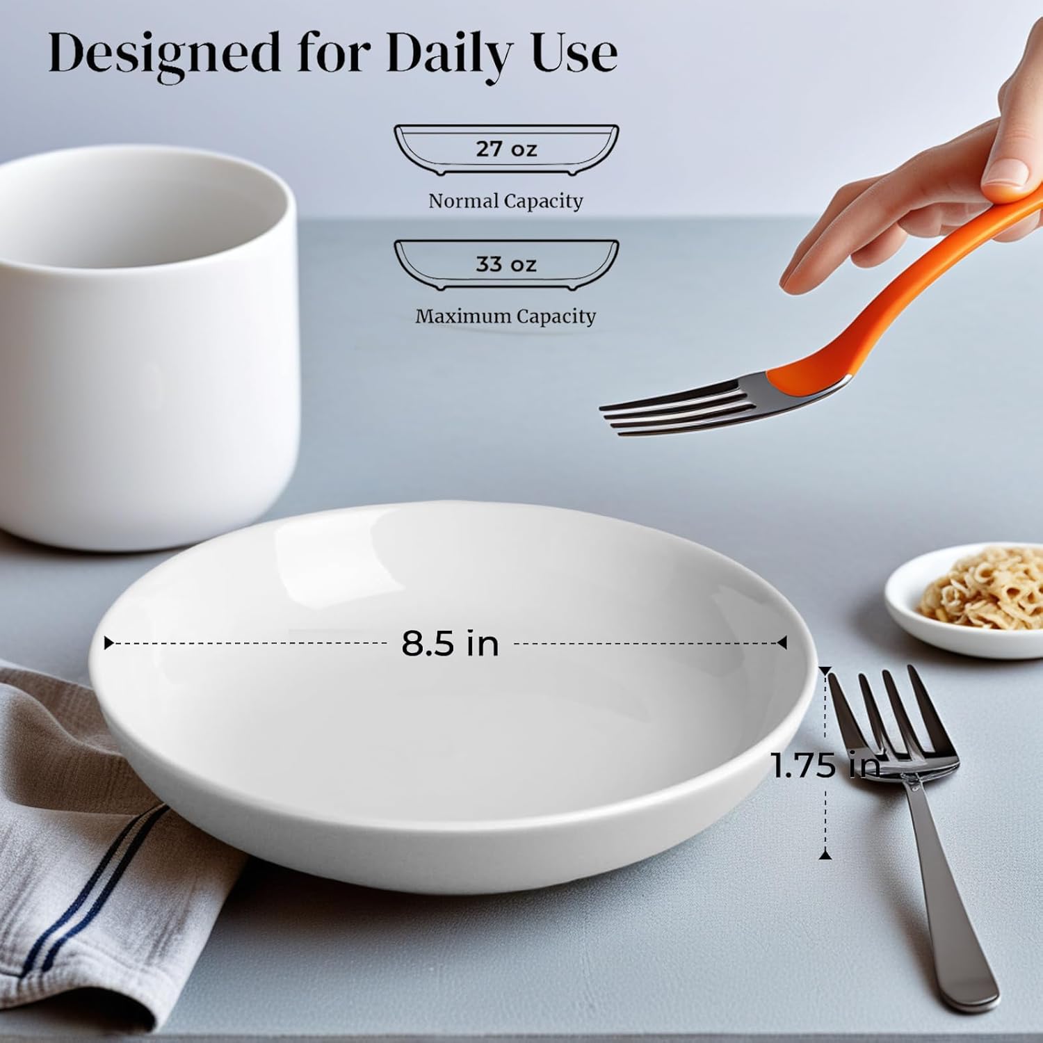 DeeCoo 7 Pack Porcelain Pasta Bowls Ceramic , Large Serving Bowl, Wide and Shallow, Set 8.3 Inch - 30 Ounce - for Pasta, Salad, Cereal, Soup & Microwave & Dishwasher Safe - Image 4