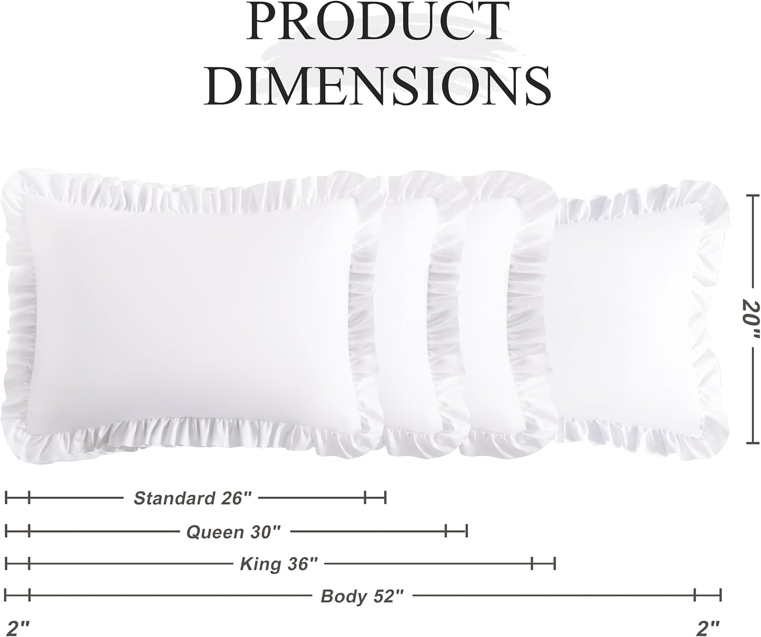 Ruffled Pillowcases, Standard Pillow Shams 20x26 Set of 2, Brushed Microfiber with Envelope Closure, Soft Wrinkle-Resistant, White - Image 4