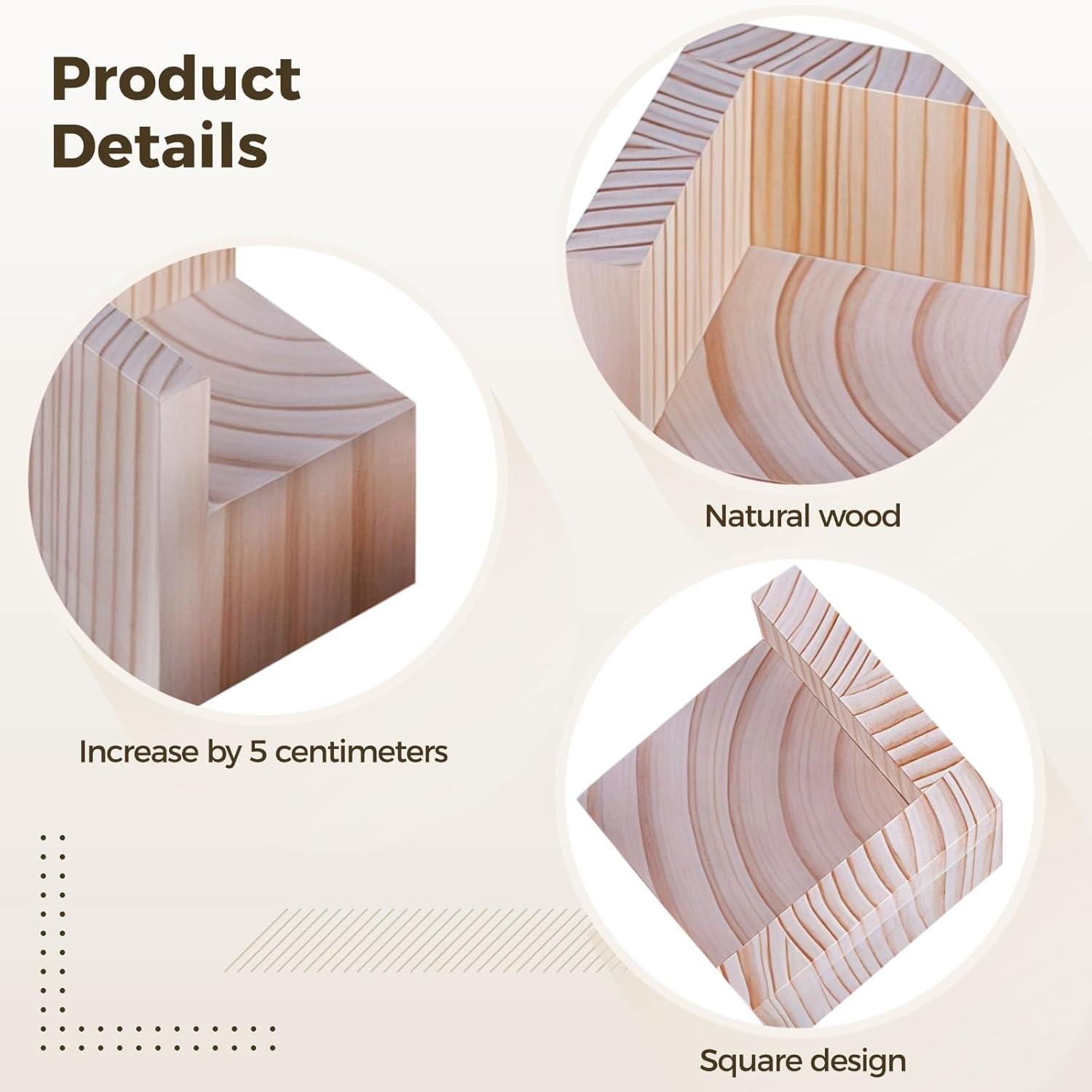 4 Pcs Square Natural Wood Furniture Risers, Bed Legs Lift, Solid Wood Bed Frame Extenders with Recessed Top, Heavy Duty Sofa Table Desk Lifts for Easy Storage, Easy Cleaning - Image 4