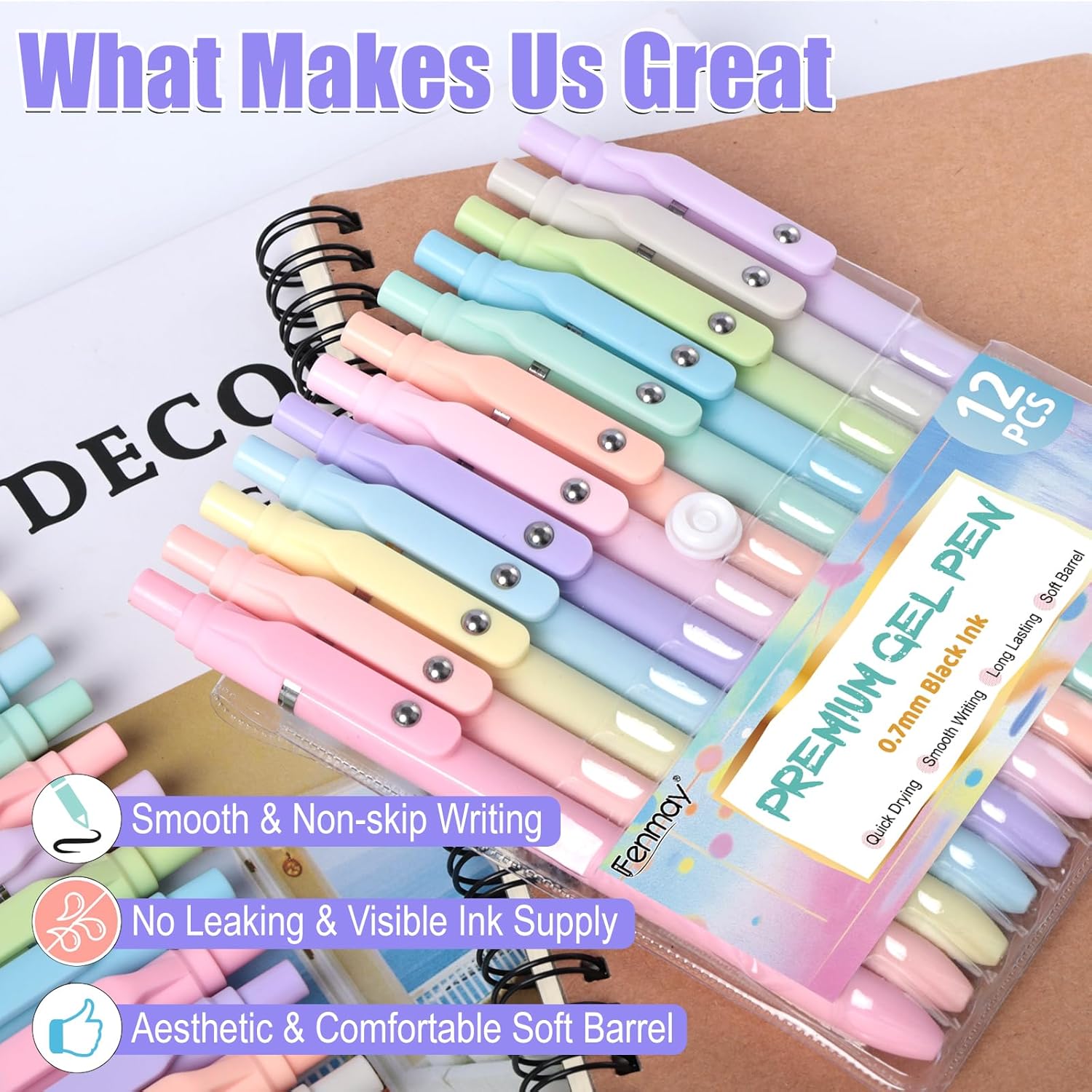 Fenmay Gel Pens, 12 Pcs Black Ink Pens 0.7mm Medium Point| Quick Dry No Smudge, Smooth Writing, Retractable Cute Aesthetic Pens for Journaling Note Taking School Office Supplies - Image 5