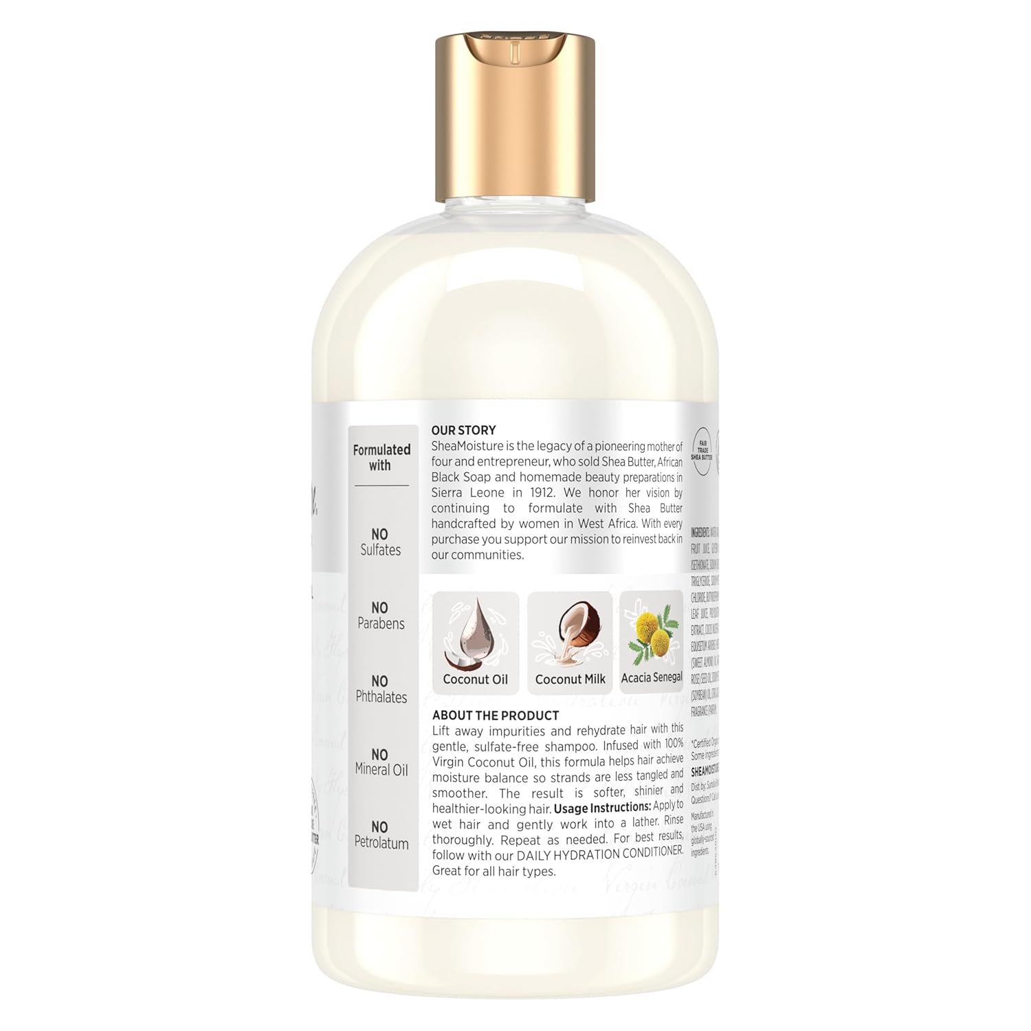 Shea Moisture Daily Hydration Shampoo Virgin Coconut Oil for All Hair Types Sulfate-Free 13 oz - Image 3