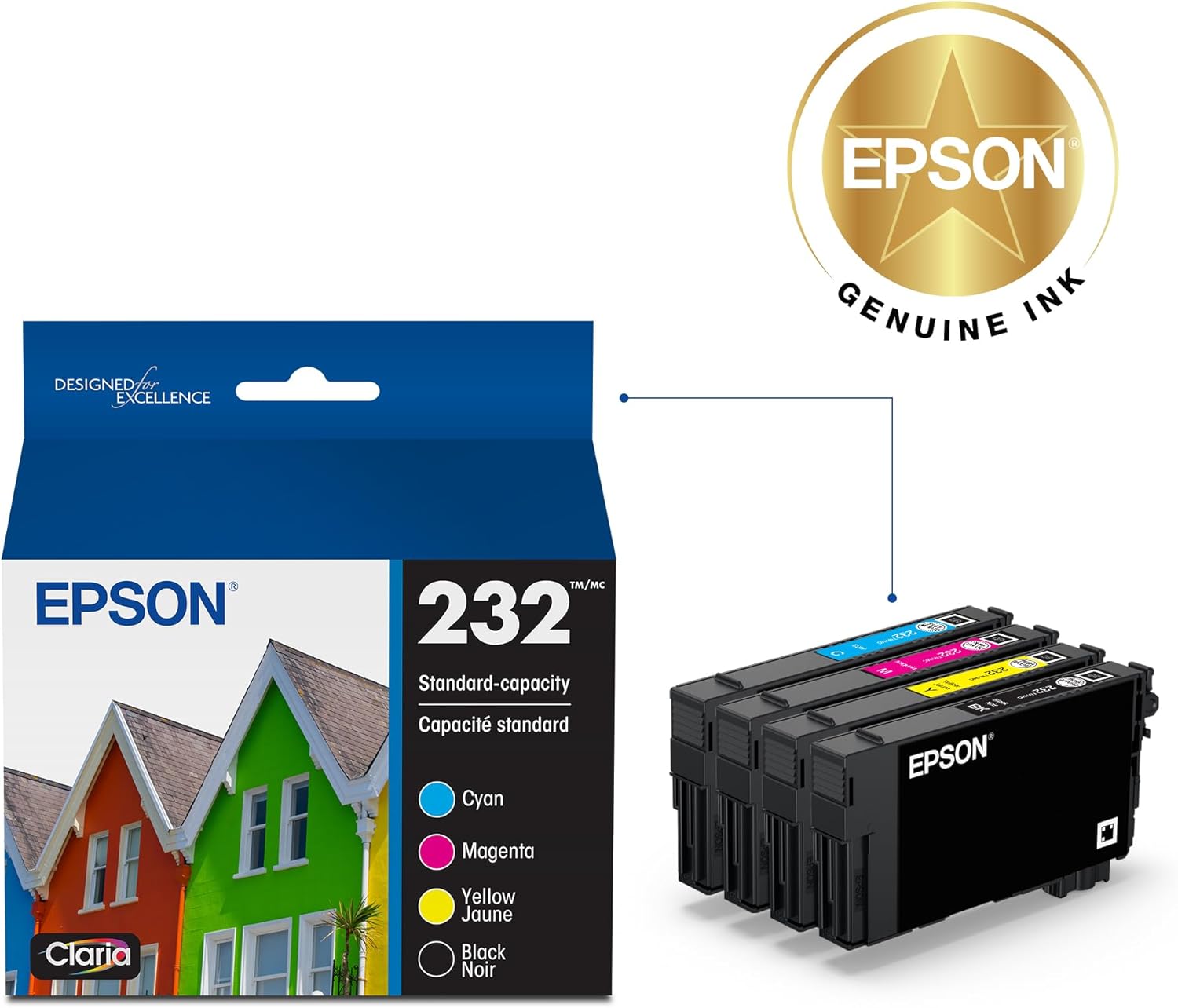EPSON 232 Claria Ink Standard Capacity Black & Color Cartridge Combo Pack (T232120-BCS) Works with WorkForce WF-2930 ,2950 and Expression XP-4200, 4205 - Image 2