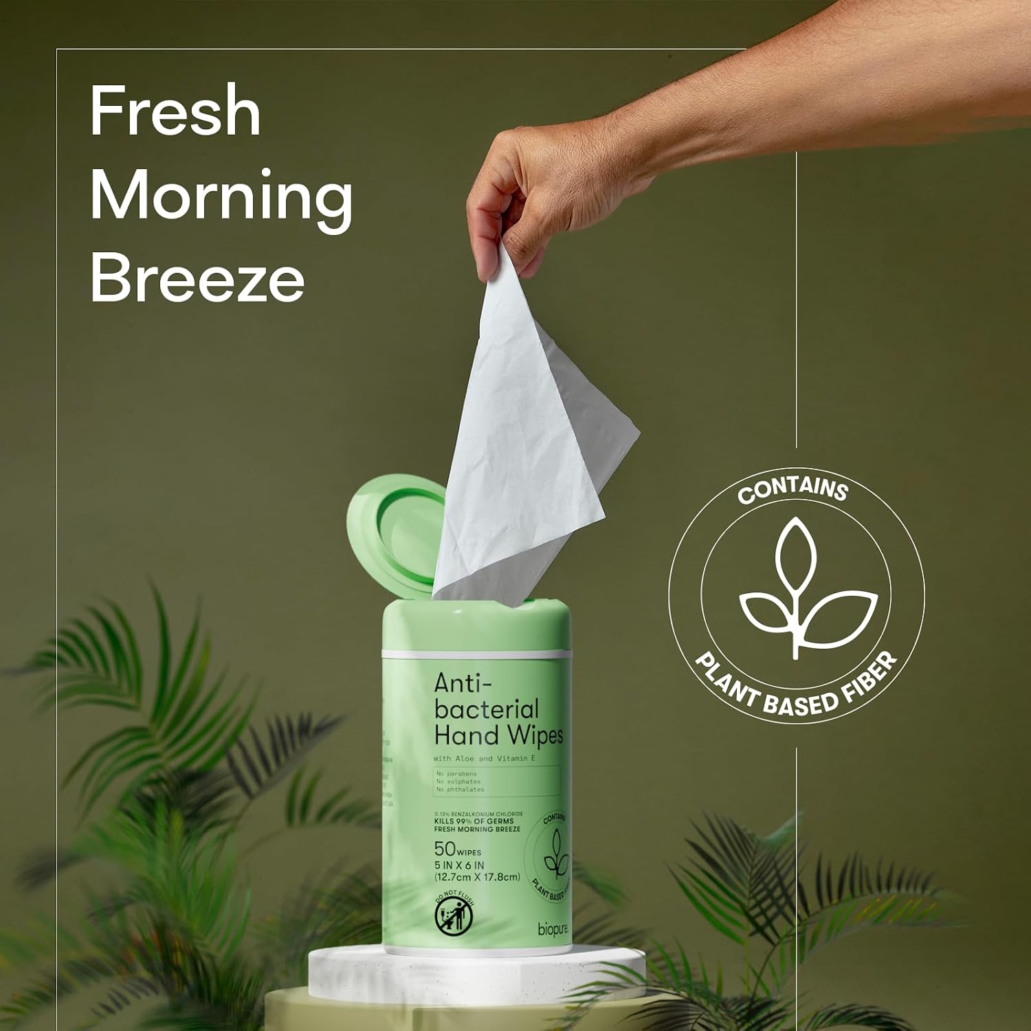 Biopure Antibacterial Hand Wipes Fresh Morning Breeze- Antibacterial Wipes with Aloe and Vitamin E Formula | 5"x7" Wet Wipes Canister | No Parabens, Sulfates or Phthalates, Kills 99% of Germs, 50 ct - Image 5
