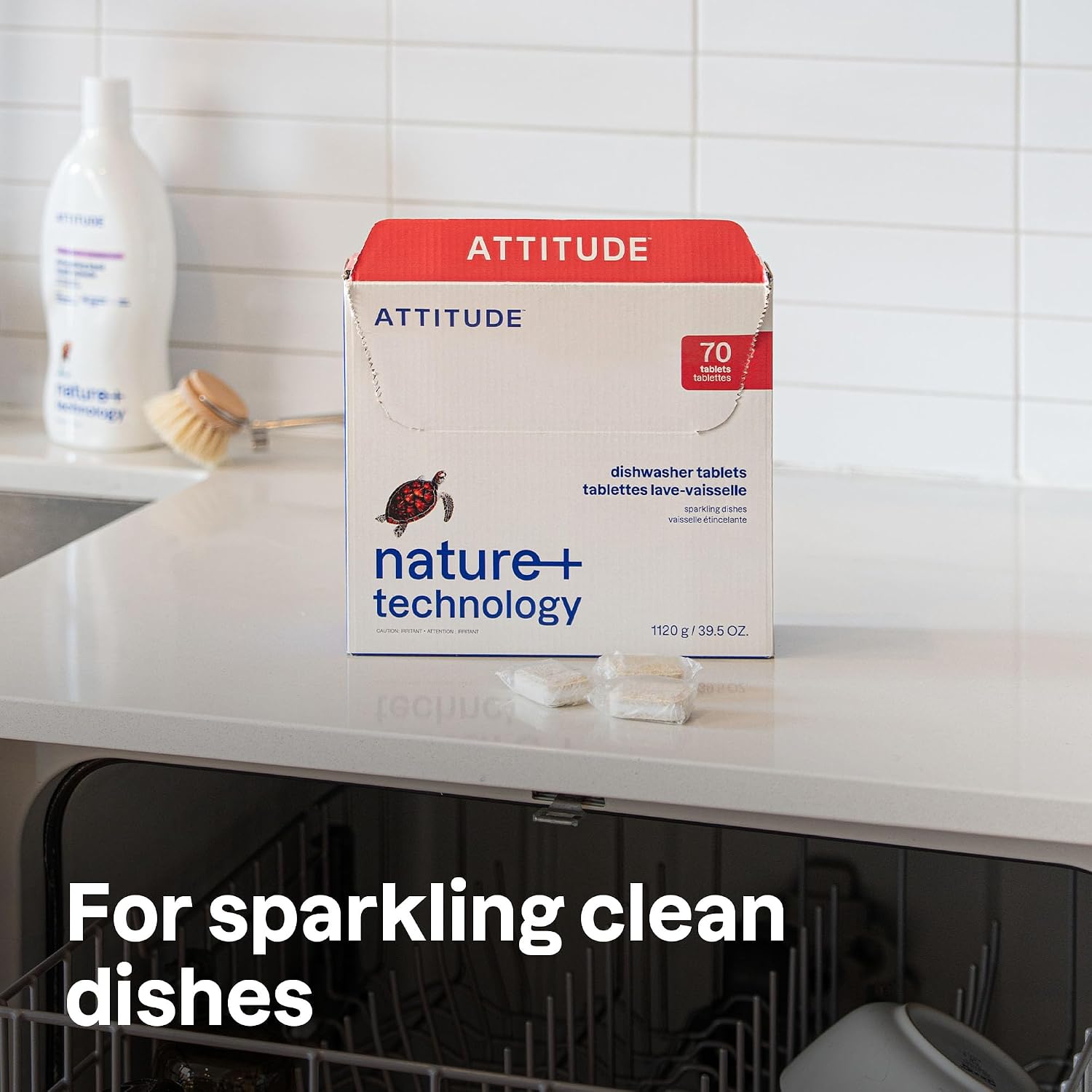 ATTITUDE Dishwasher Pods, Plant-Based & Vegan, Phosphate-Free Detergent Tablets, Naturally Derived, Unscented, 70 Count - Image 3