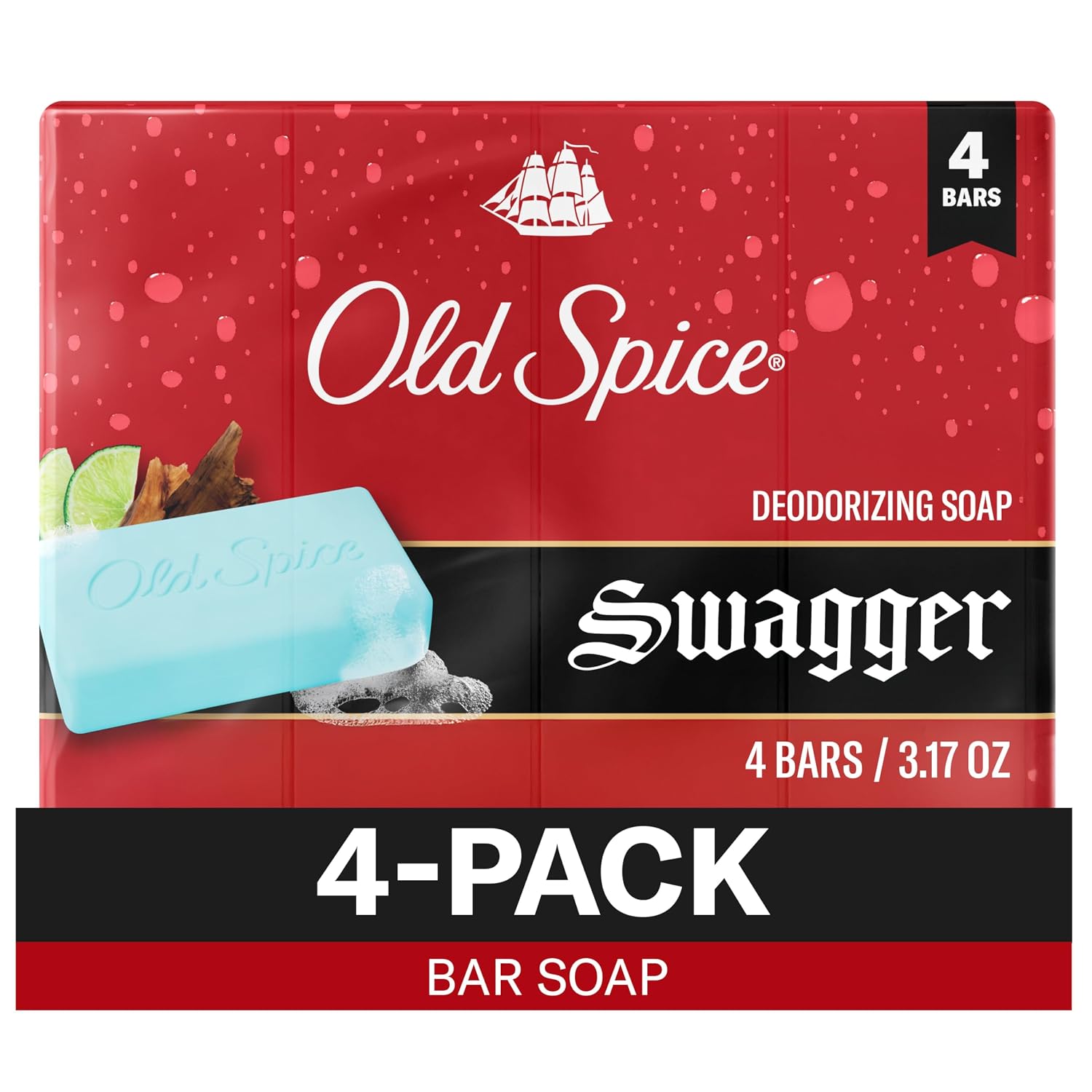 Old Spice Bar Soap for Men, Refreshing Clean to Wash Away Dirt & Odor, Cleansing Formula, Long-Lasting & Confidence-Boosting Fragrance, Swagger with Lime + Cedarwood Scent, 3.17 oz (Pack of 4) - Image 2