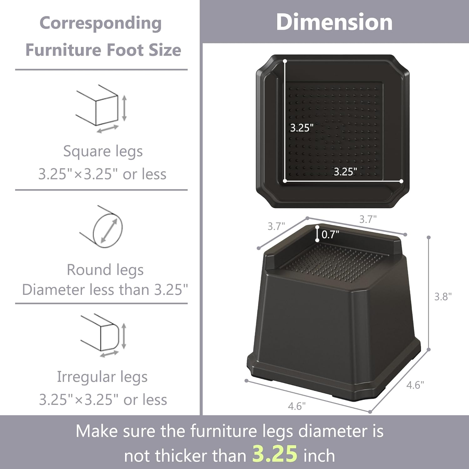 Bed Risers 3 Inch Heavy Duty 8 Pack L-Shaped Bed Furniture Elevators 1,500 lbs Oversized Lifts Up Riser for Sofa and Table - Image 3