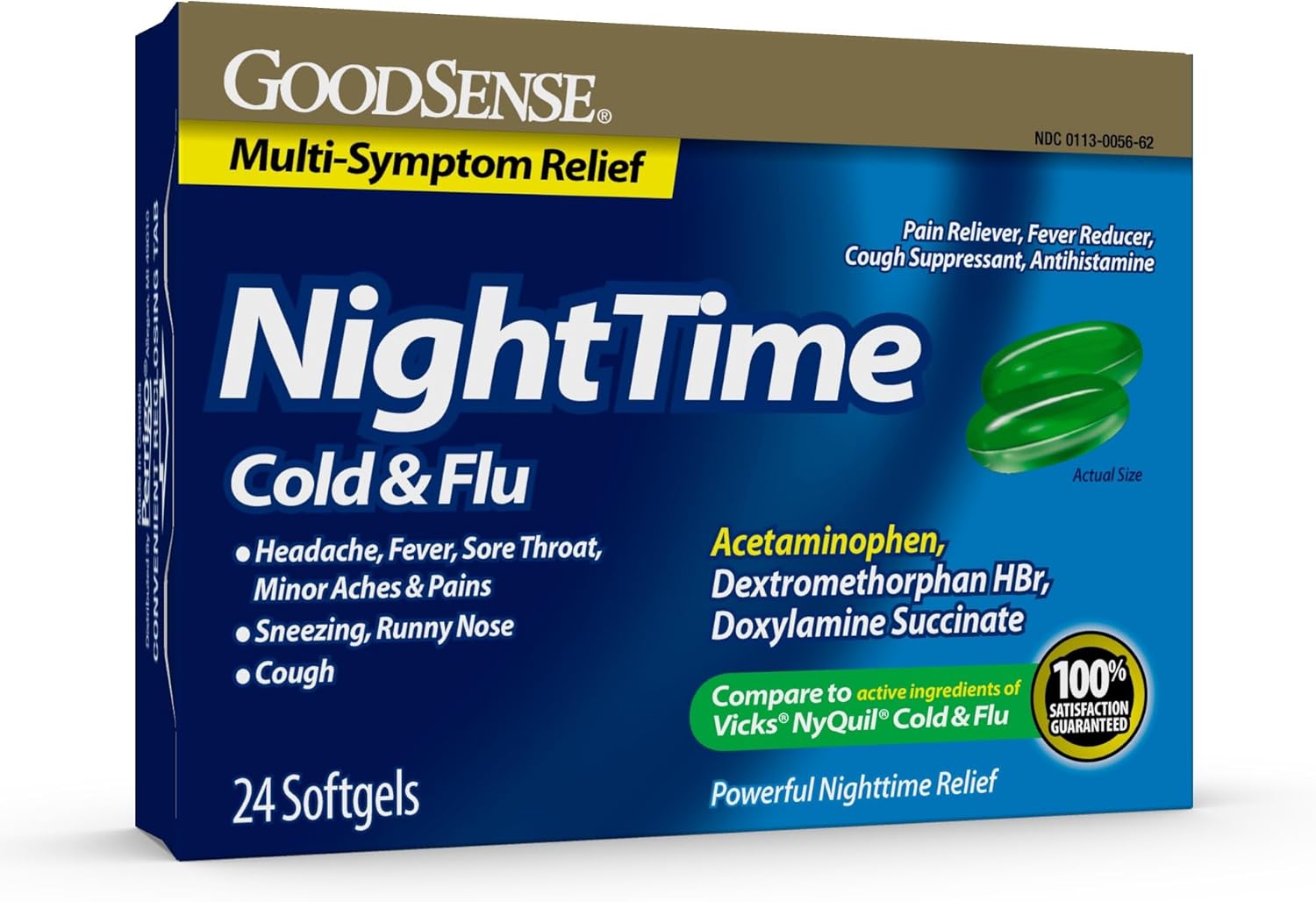GoodSense Nighttime Cold & Flu Softgels, Relieves Aches and Pains Related to Cold & Flu, 24 Count (Pack of 1) - Image 2
