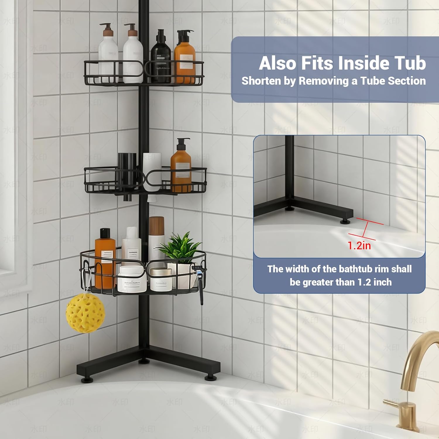Standing Shower Caddy Corner, 4-Tier Adjustable Height Bathroom Organizer, 6-Section Pole, Sturdy Floor Standing Shelf for Shower – No Drilling, No Spring Tension - Image 4