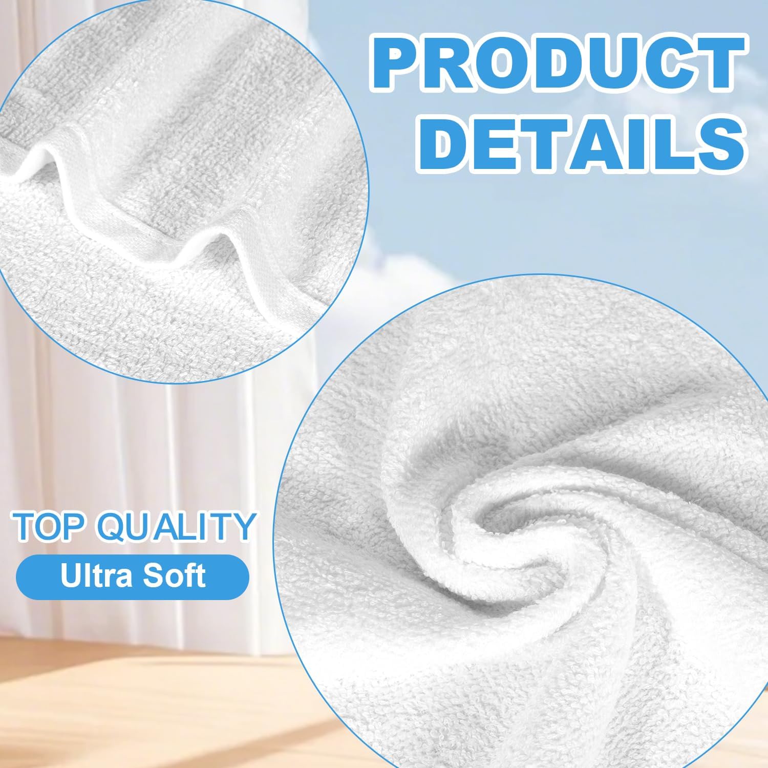 12 Pack 100% Cotton Wash Cloth, 12x12 Inch Highly Absorbent and Soft Feel Fingertip Towels, Machine Washable Washcloths for Bathroom, Gym, Hotel, Spa and Kitchen, White - Image 3
