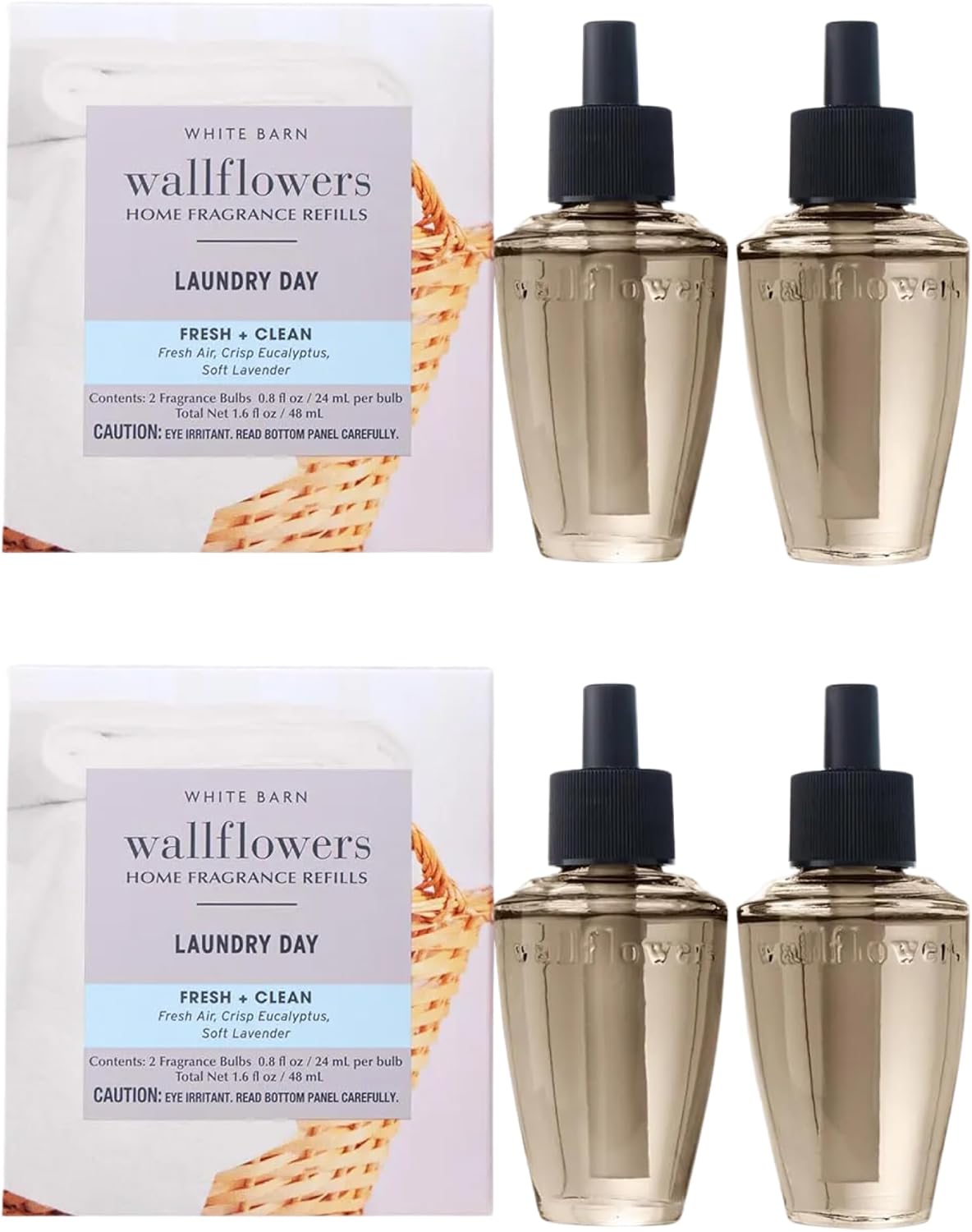 Bath & Body Works Wallflowers Refills, Laundry Day Scent, Plug-In Air Freshener Refills for Bedrooms, Bathrooms & Living Spaces, 4 Pack