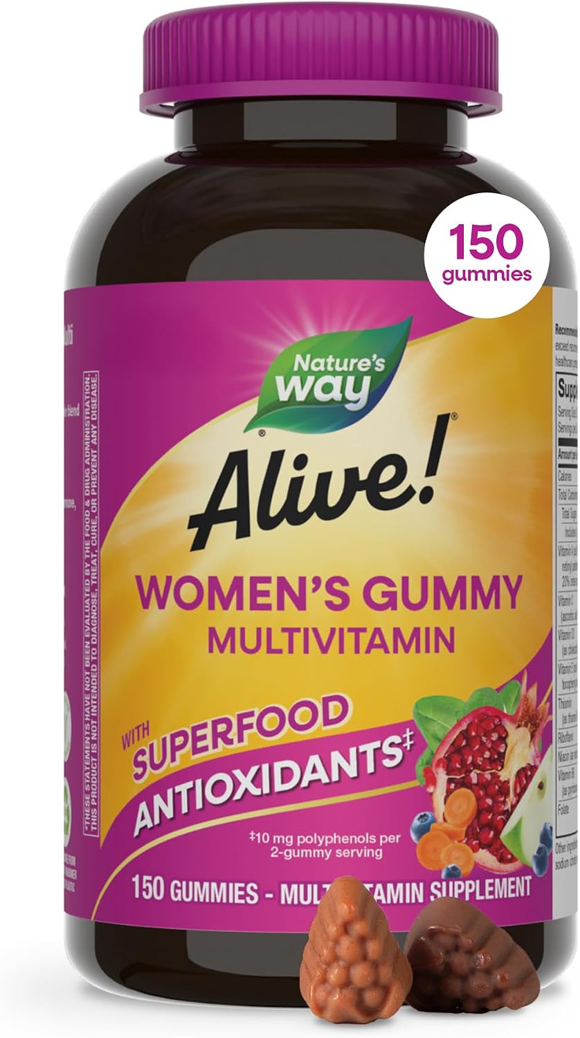 Nature's Way Alive! Women’s Multivitamin Gummy, Daily Chewable Multivitamins for Women, Vitamins A, C, D3, E, B-Vitamins, Supports Immune, Heart, & Muscle Function*, Mixed Berry Flavored, 150 Gummies - Image 2