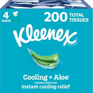 Kleenex Cooling + Aloe Facial Tissues, 4 Cube Boxes, 50 Tissues Per Box, 2-Ply