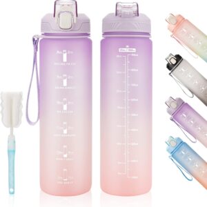 YC Kitchen Motivational Water Bottle with Time Marker- 32oz Water Bottles with Times to Drink, Leakproof & BPA Free Sports Water Bottle with Straw & Carry Strap for Fitness, Gym, and Outdoor Sports