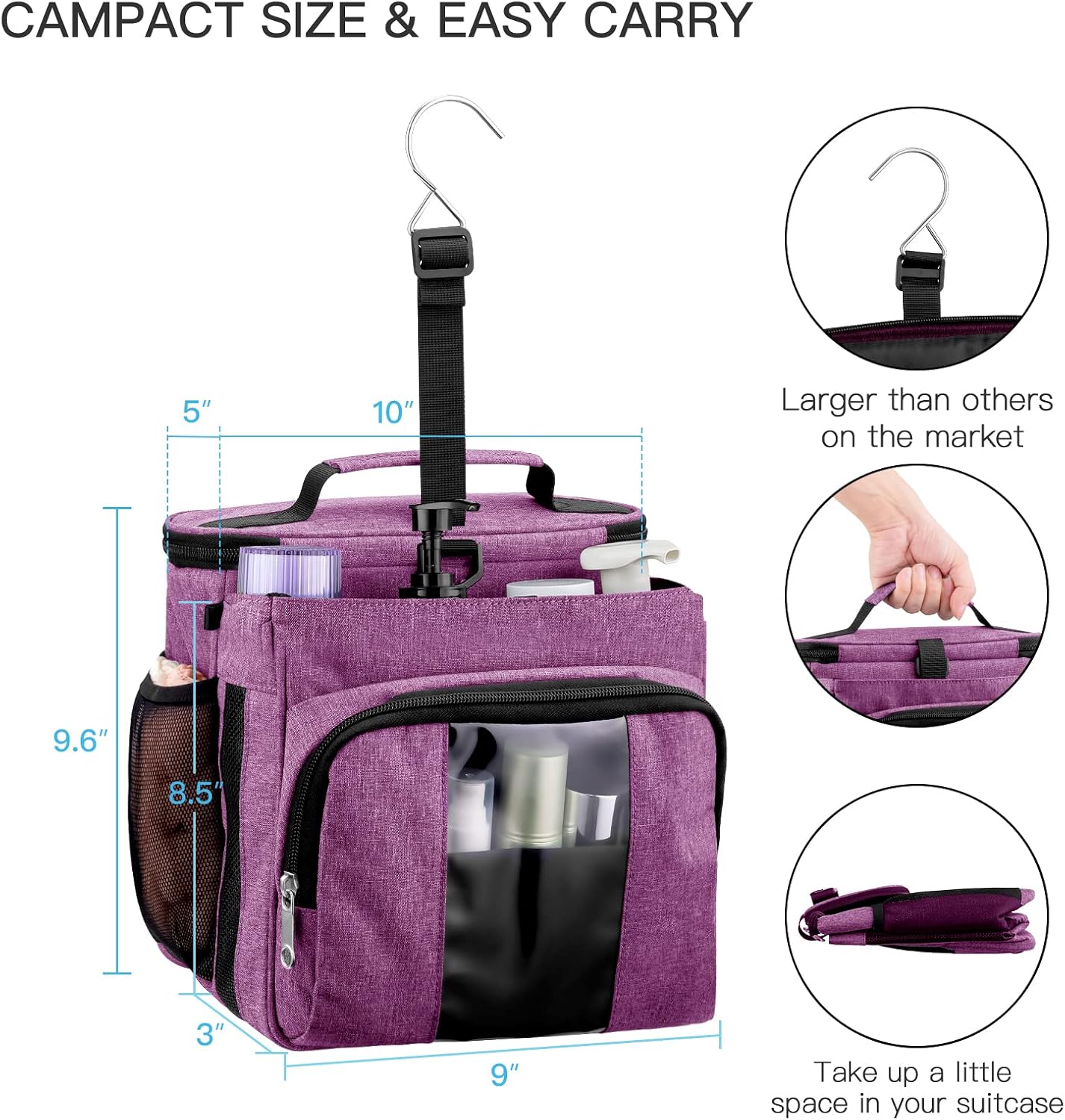 Bukere Portable Shower Caddy College Dorm Room Essential, Shower Caddy Tote Bag for Student, Girl, Women, Separate Compartment, Large Capacity, Quick Dry Mesh Base for Travel, Gym, Camp, Purple - Image 6