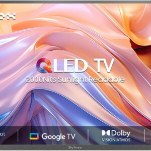 SYLVOX Outdoor TV, 55 inch Smart QLED TV, Full Sun 2000 Nit Sunlight Readable Display, Weatherproof, 4K UHD, IP56 Waterproof, Built-in Speakers, Commercial Grade Smart TVs(2026 Model)