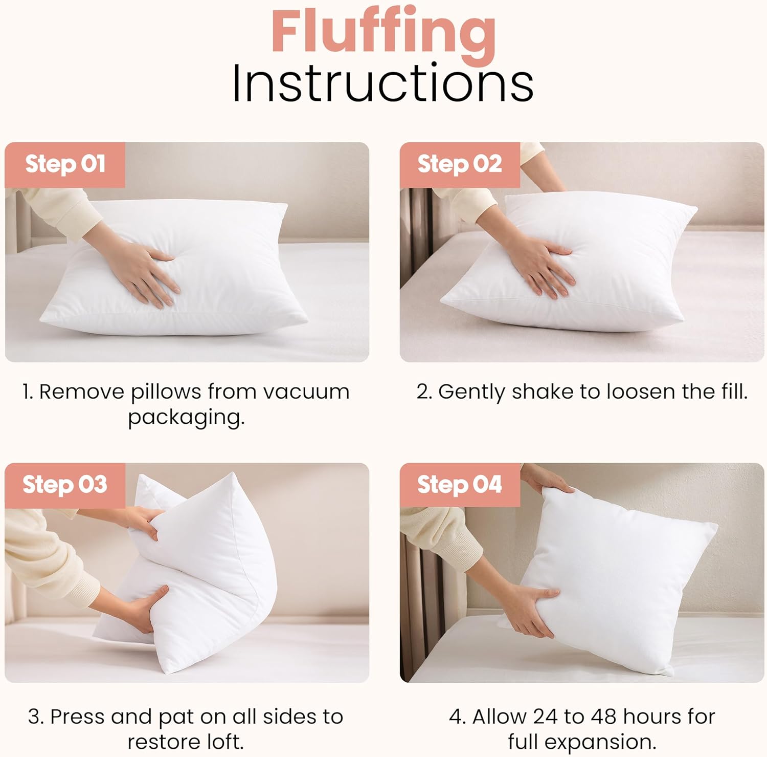 Utopia Bedding 24x24 Pillow Inserts, Set of 2, White – Indoor Decorative Throw Pillows for Bed, Sofa & Couch – Soft, Supportive & Fluffy Cushion Inserts - Image 4