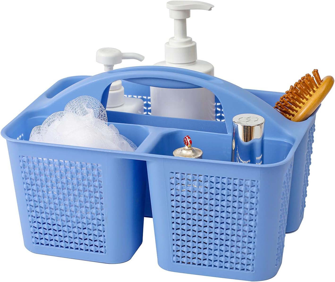 UUJOLY Plastic Portable Shower Caddy Basket Bucket, Cleaning Shower Basket with Handle Compartments Storage Basket Organizer for Bathroom Kitchen College Dorm Sink, Dark Blue - Image 2