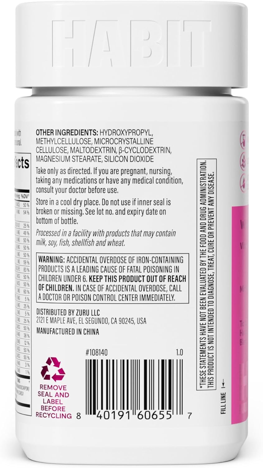 Habit Womens Multi Supplement 2 Pack (120 Capsules) - New Look, Supports General Health & Wellness, 23 Essential Vitamins and Minerals, Fruit extracts, Folate, Iron, B12, Biotin, Non-GMO - Image 5