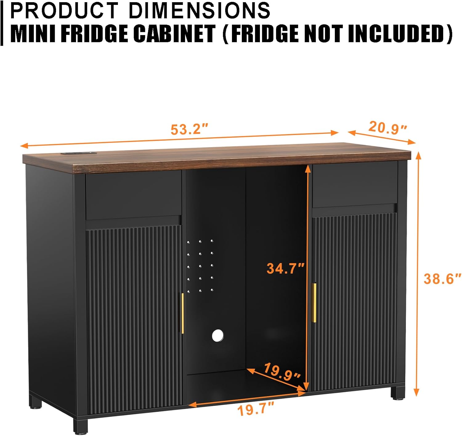 GDLF Large Coffee Bar Cabinet with Fridge Space, Mini Fridge Cabinet with Wine Storage, Buffet Sideboard Table for Home, Fluted Modern Design,53.2" L - Image 3