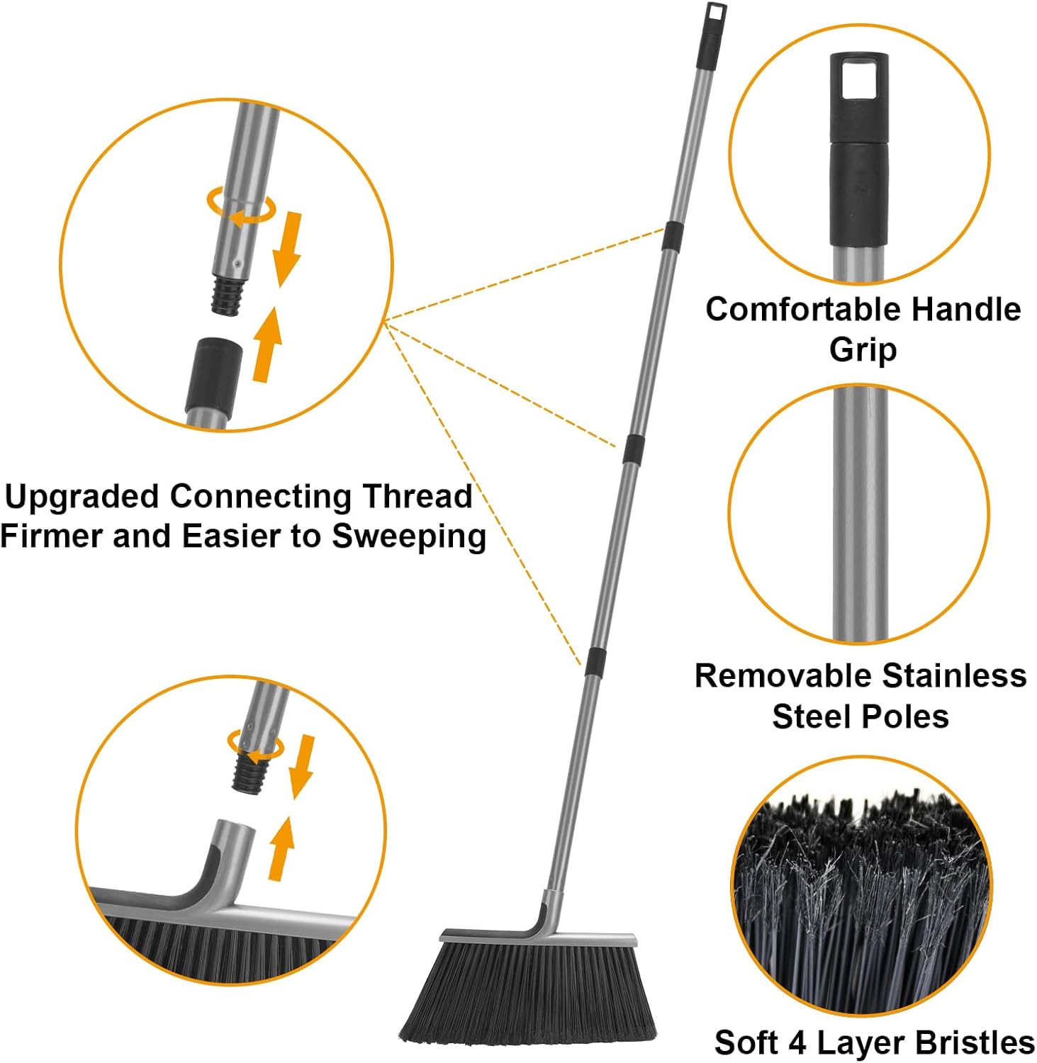 KeFanta 4 Packs Outdoor Broom Heavy Duty with 55" Long Handle, Commercial Brooms for Sweeping Indoor Courtyard Restaurant Garage Patio Decks Mall Market Kitchen Office Lobby Shop - Image 5