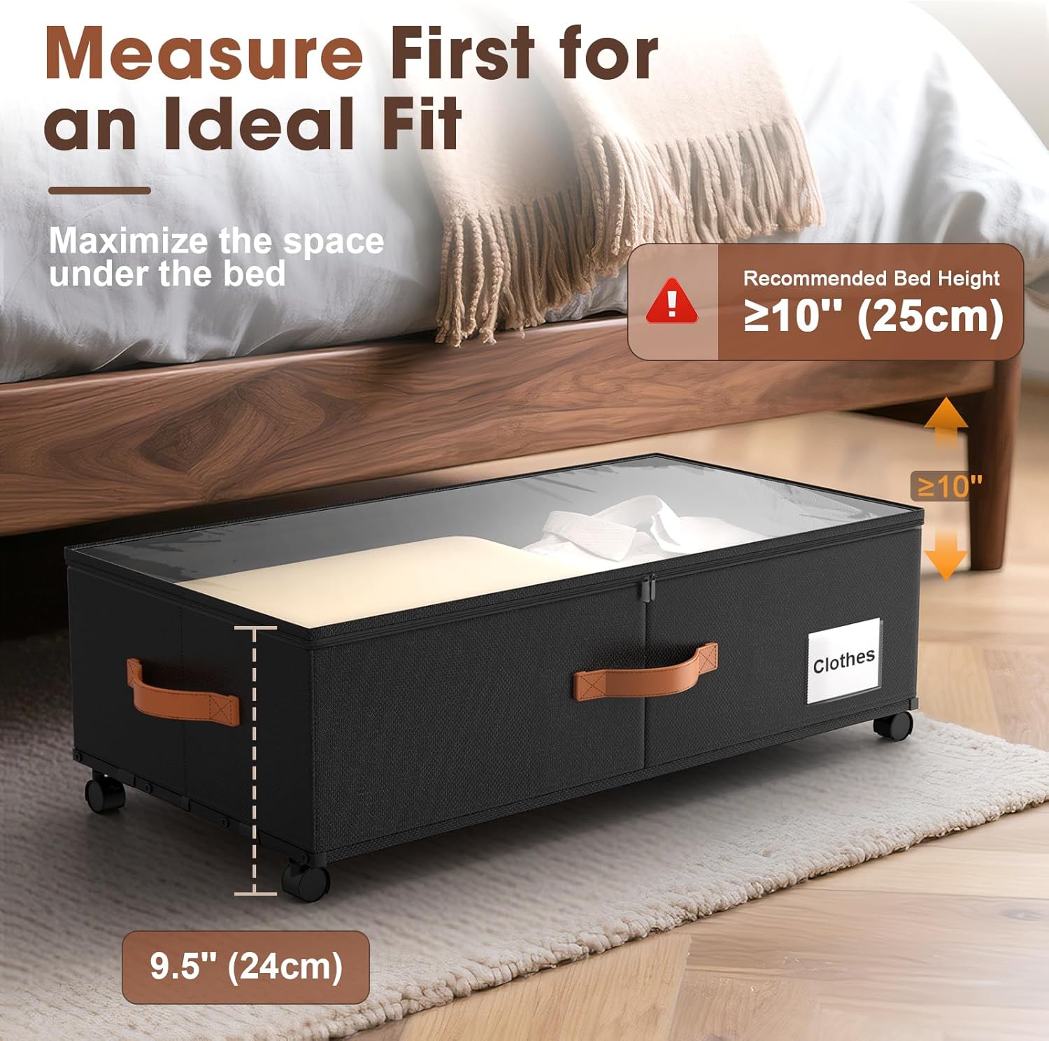 Eastherry Under Bed Storage Containers with Wheels, 9.5 inches Higher Underbed Shoes Blankets Clothes Toy Storage Drawers for College Dorms Bedrooms Nursery Rooms Organization, 2 Pack to be Assembled - Image 5