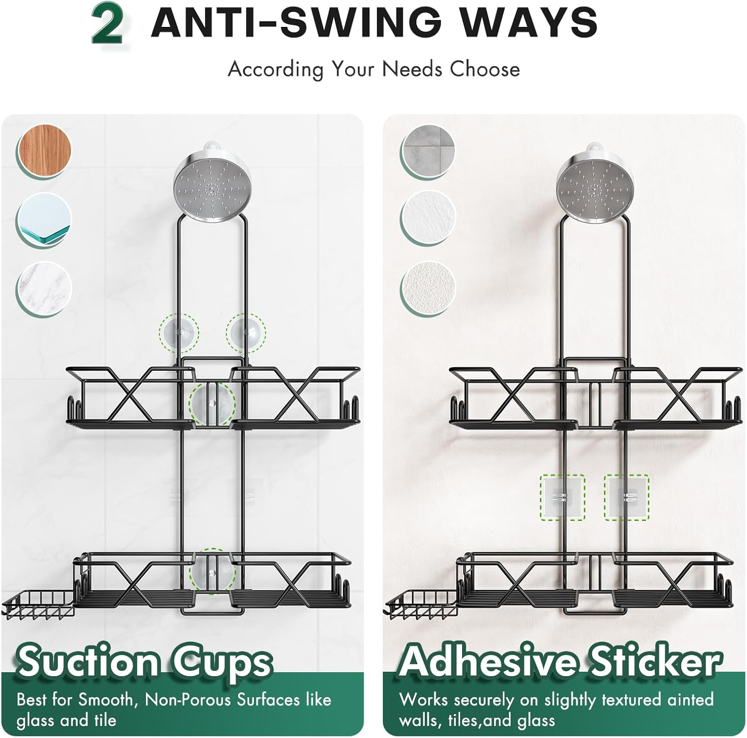 Sewulidon Stainless Steel Hanging Shower Caddy for Handheld Shower Heads,Adjustable Height Extra Long Bathroom Shower Organizer Hanger Rack with Hooks,Soap Holder - Image 3