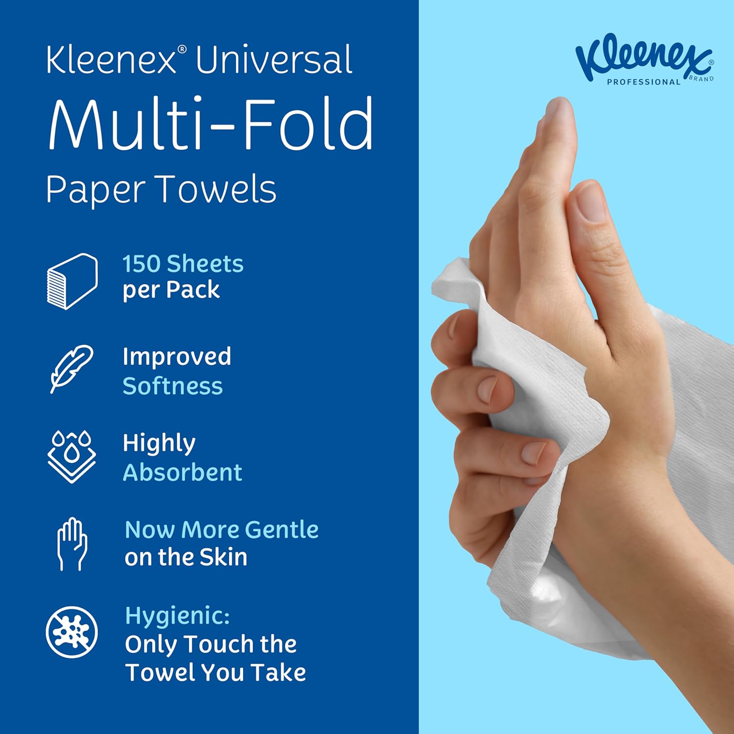 Kleenex Professional Universal Multifold Paper Towels, Bulk (01890), Absorbency Pockets, 9.2" x 9.4" Towel, White (150 Sheets/Pack, 16 Packs/Case, 2,400 Sheet Total) - Image 10