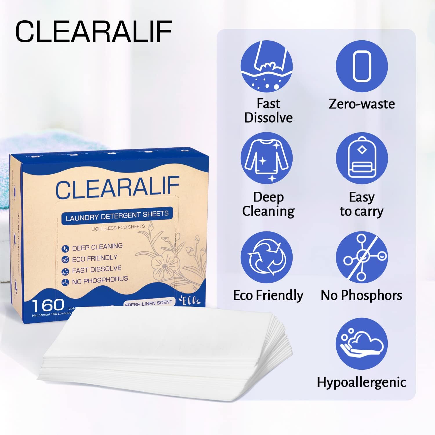 CLEARALIF Laundry Detergent Sheets Up to 160 Loads, Fresh Linen - Great For Travel,Apartments, Dorms,Laundry Detergent Strips Eco Friendly & Hypoallergenic - Image 6