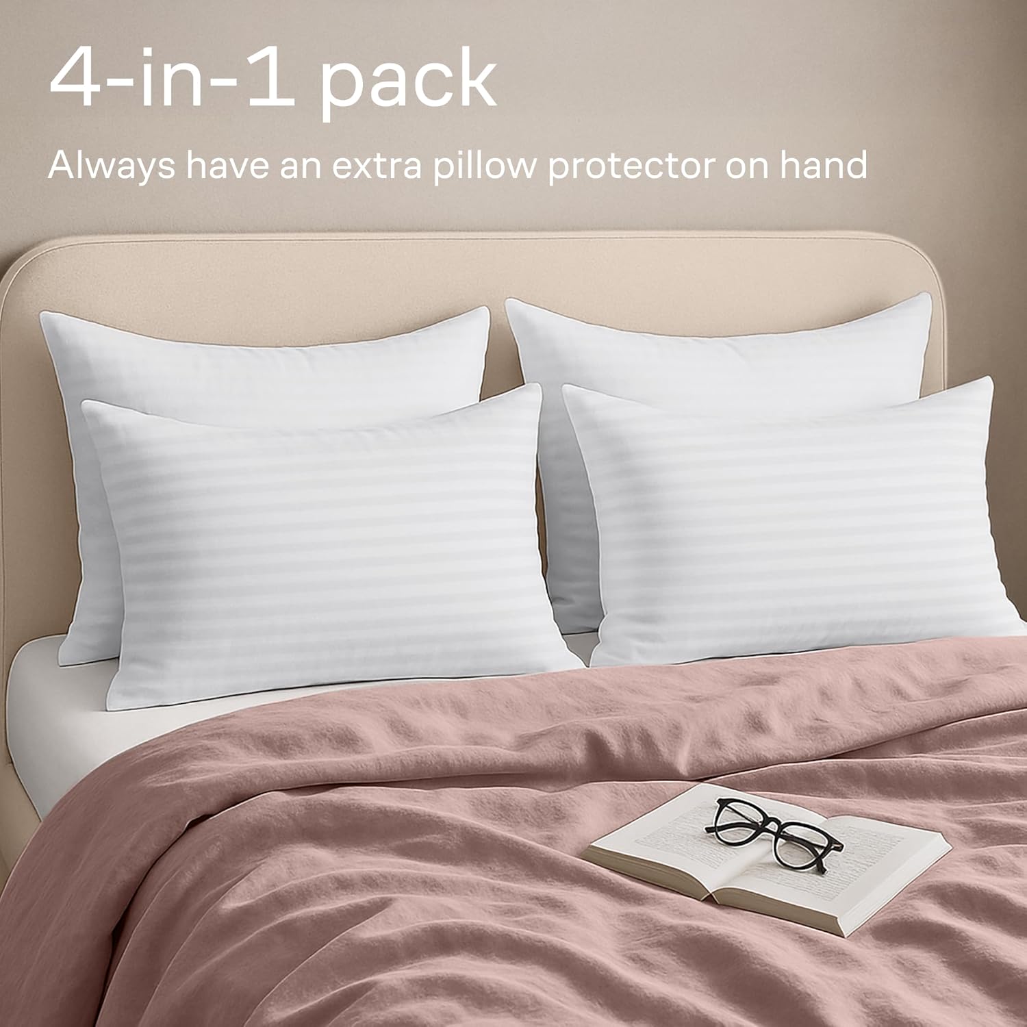 Set of 4 Pillow Protectors with Zipper Standard Size - 100% Resistant to Stains, Dust & Dirt - Washable Covers for Increased Pillow Lifespan - Image 9