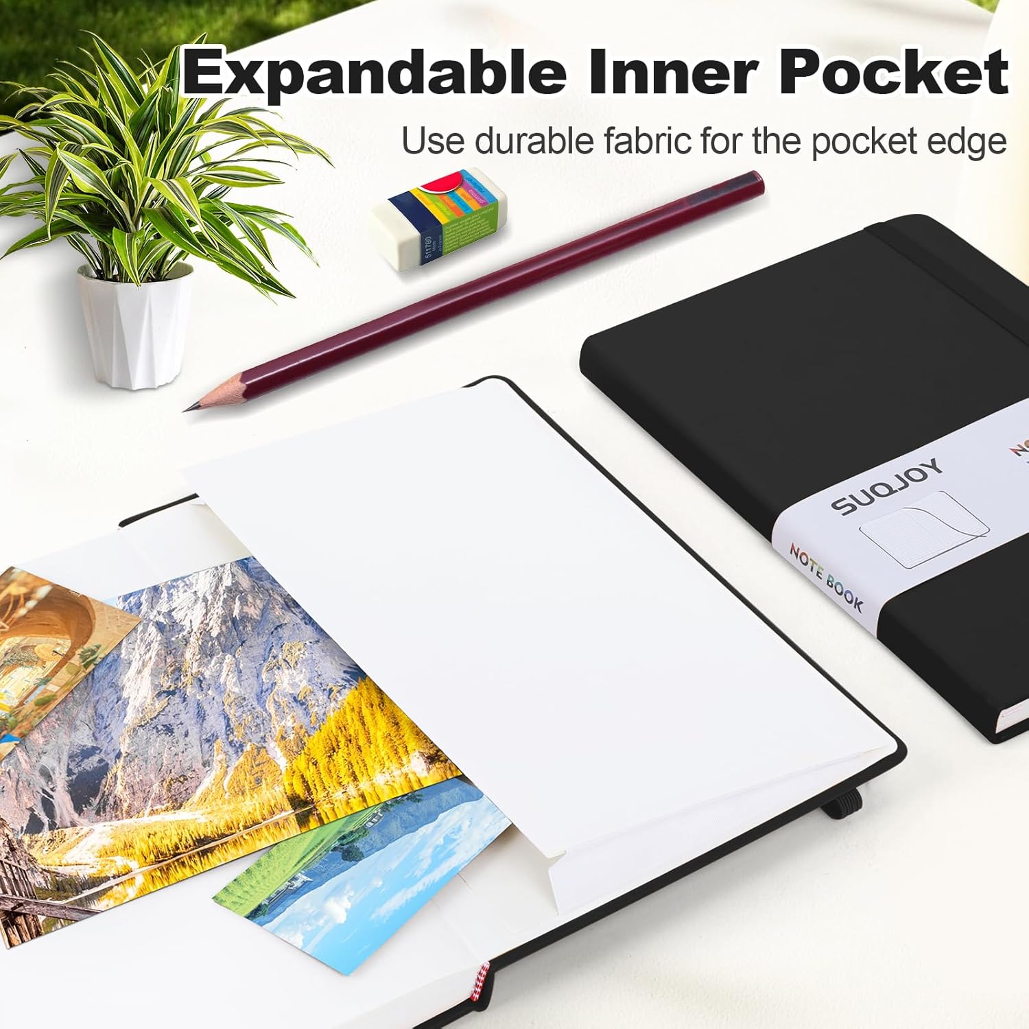 SUQJOY Lined Journal Notebooks for Writing, 100 GSM Thick Paper, 8 Pack Hardcover Notebooks, A5 College Ruled Notebook, Journaling Notebook for School/Travel/Office (Black- 8 Pack) - Image 4