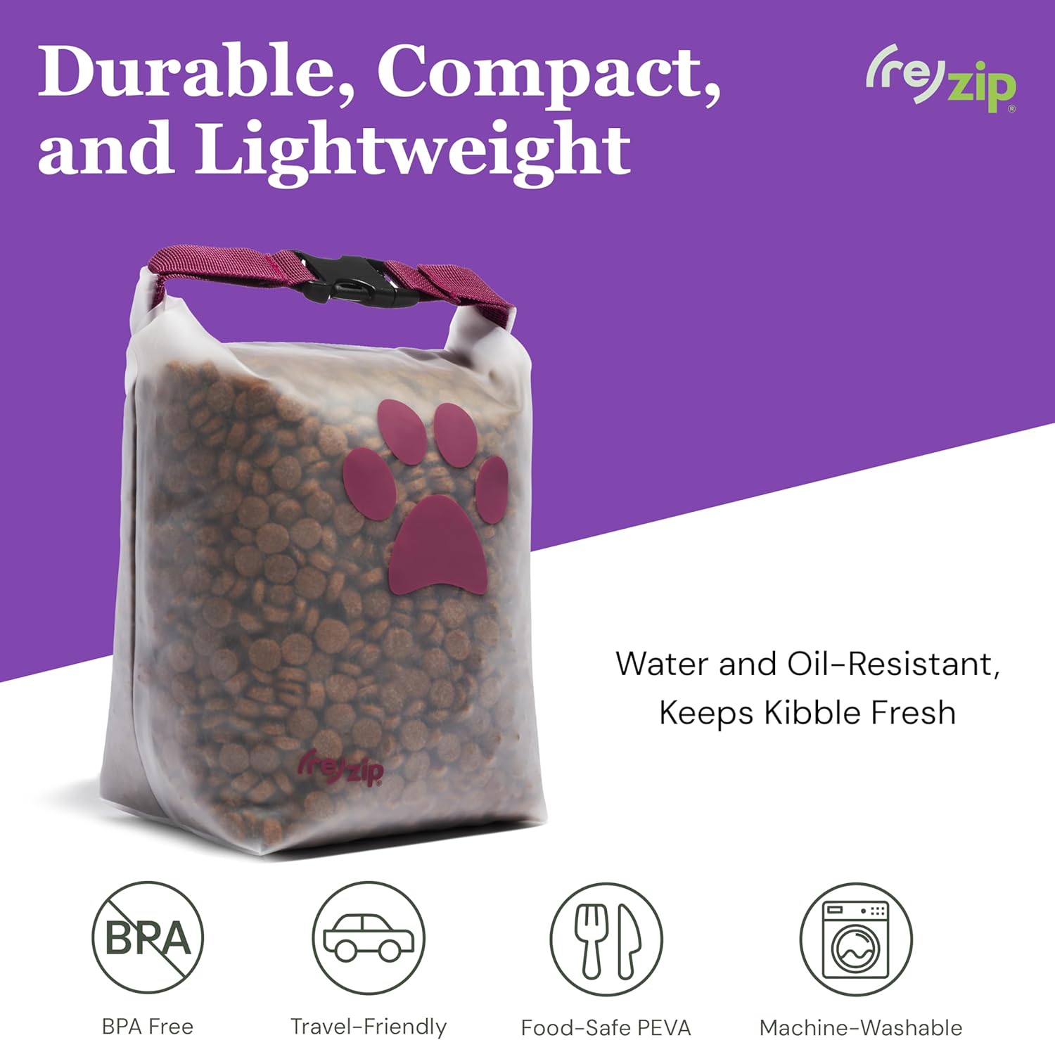 (re)zip Roll Top Pet Food Storage Bag (14-Cup) | BPA-Free, Food Grade, Pet Safe, Travel-Friendly | Keeps Kibble Fresh for Camping, Dog Boarding, Weekend Getaways | Machine Washable | Cobalt Blue - Image 4