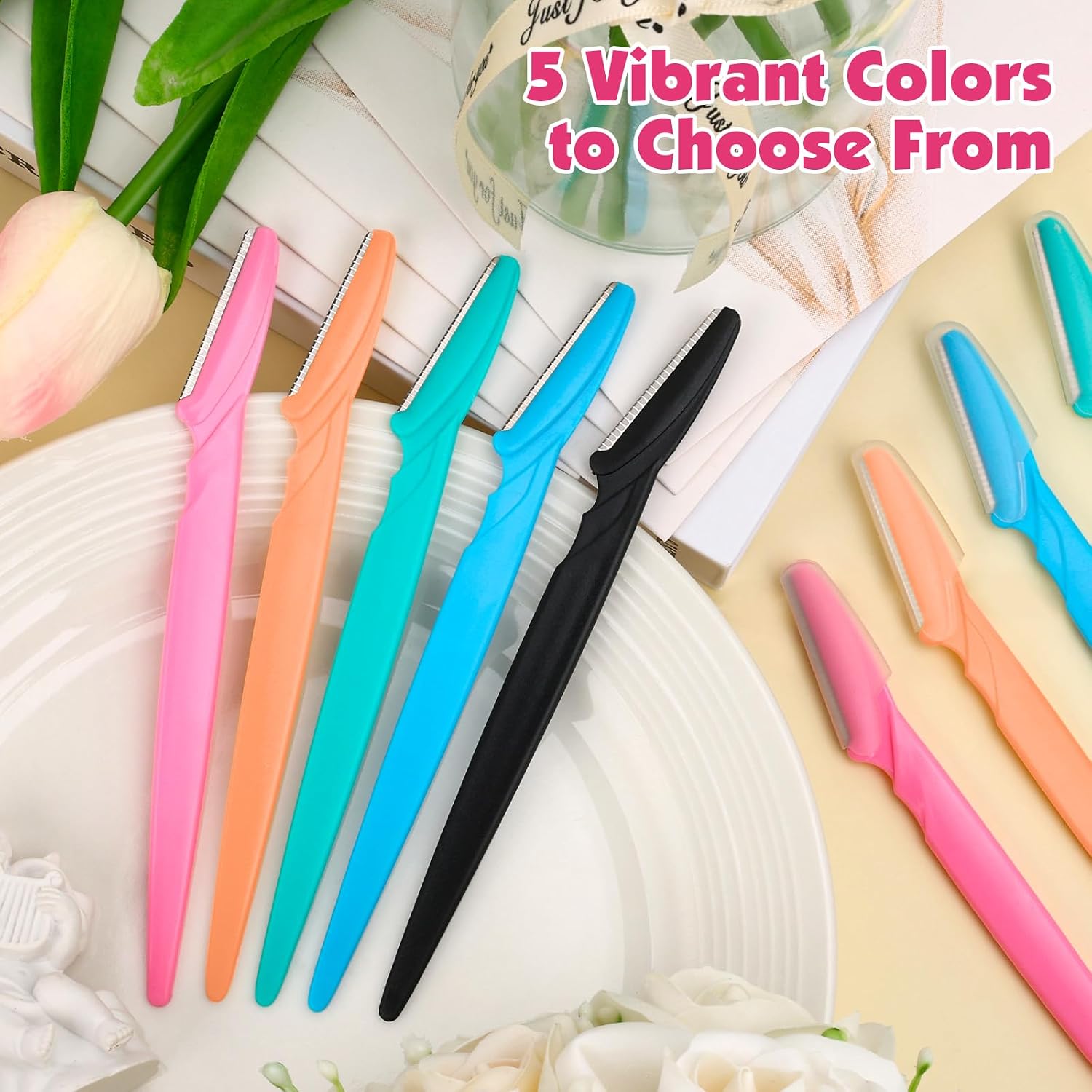 100 Pcs Eyebrow and Face Razors for Women and Men, Multi-Color Facial Shavers with Protective Covers, Safe for Beginners - Image 4